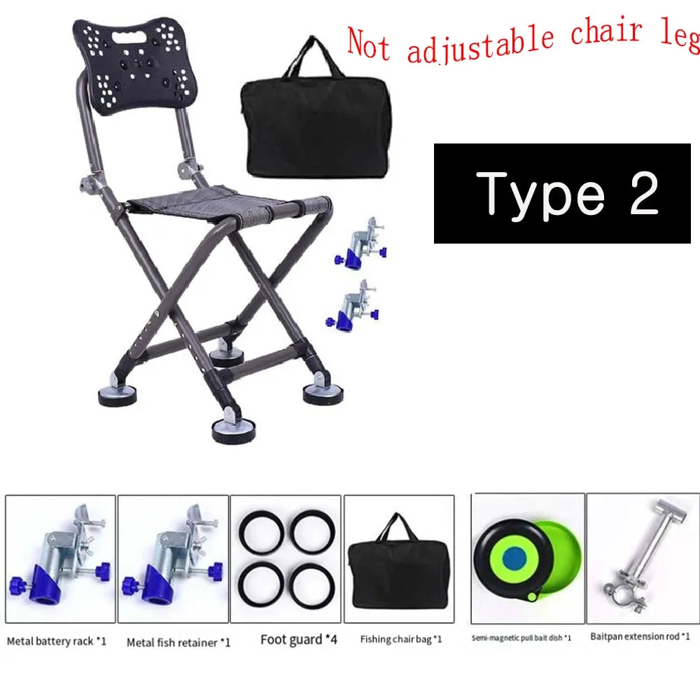 Portable Fishing Chair Folding Fish Chair 180 Degree Adjustable Backrest Four-leg Recliner Aluminum Alloy Camping Chair Stool
