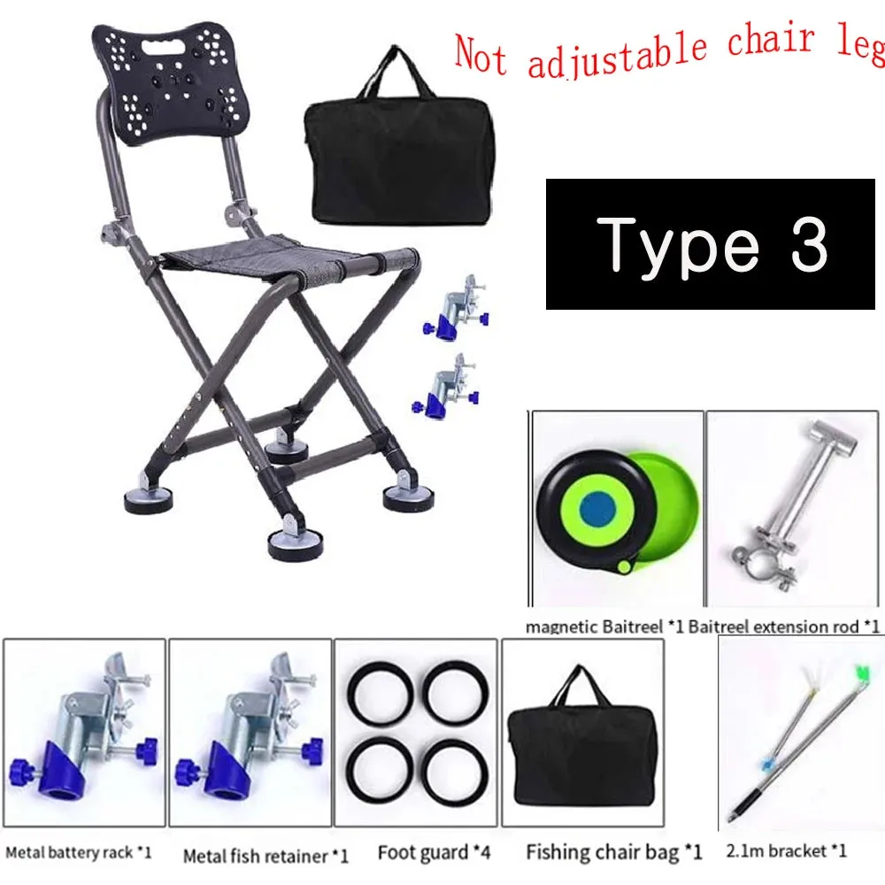 Portable Fishing Chair Folding Fish Chair 180 Degree Adjustable Backrest Four-leg Recliner Aluminum Alloy Camping Chair Stool