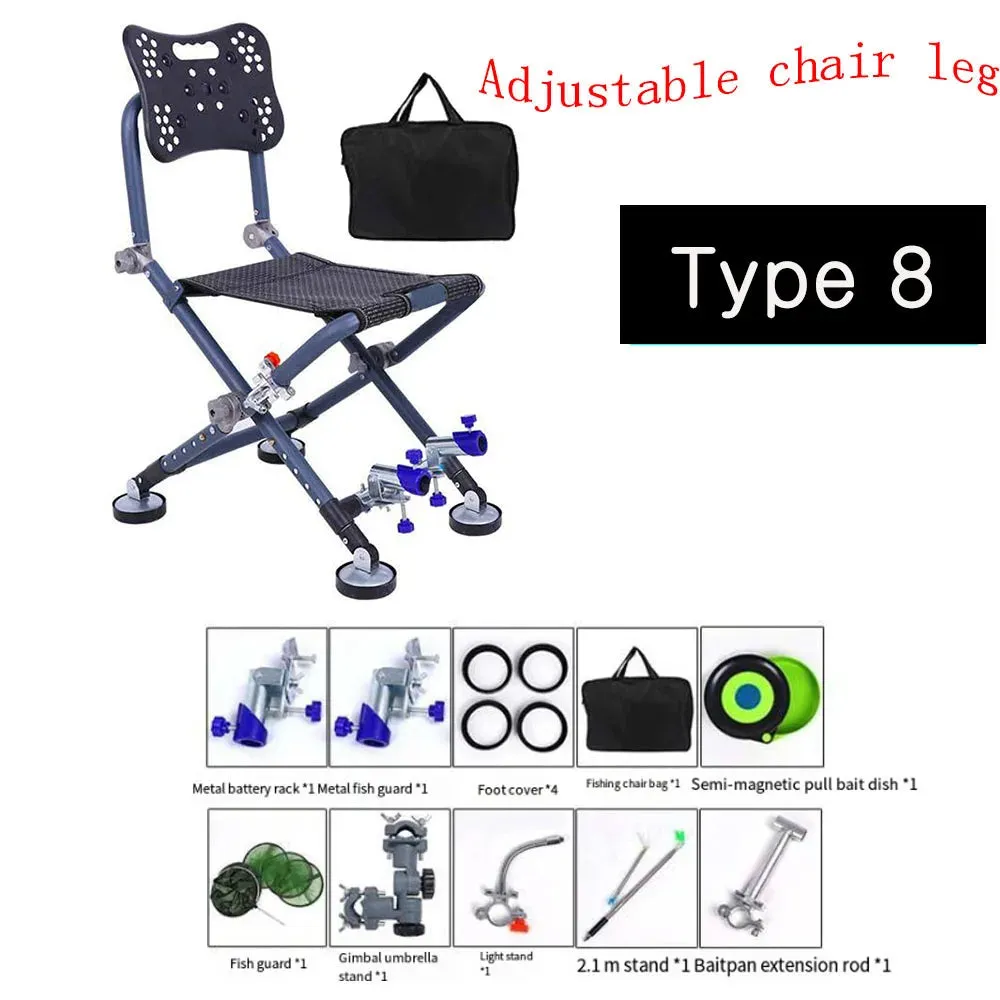 Portable Fishing Chair Folding Fish Chair 180 Degree Adjustable Backrest Four-leg Recliner Aluminum Alloy Camping Chair Stool