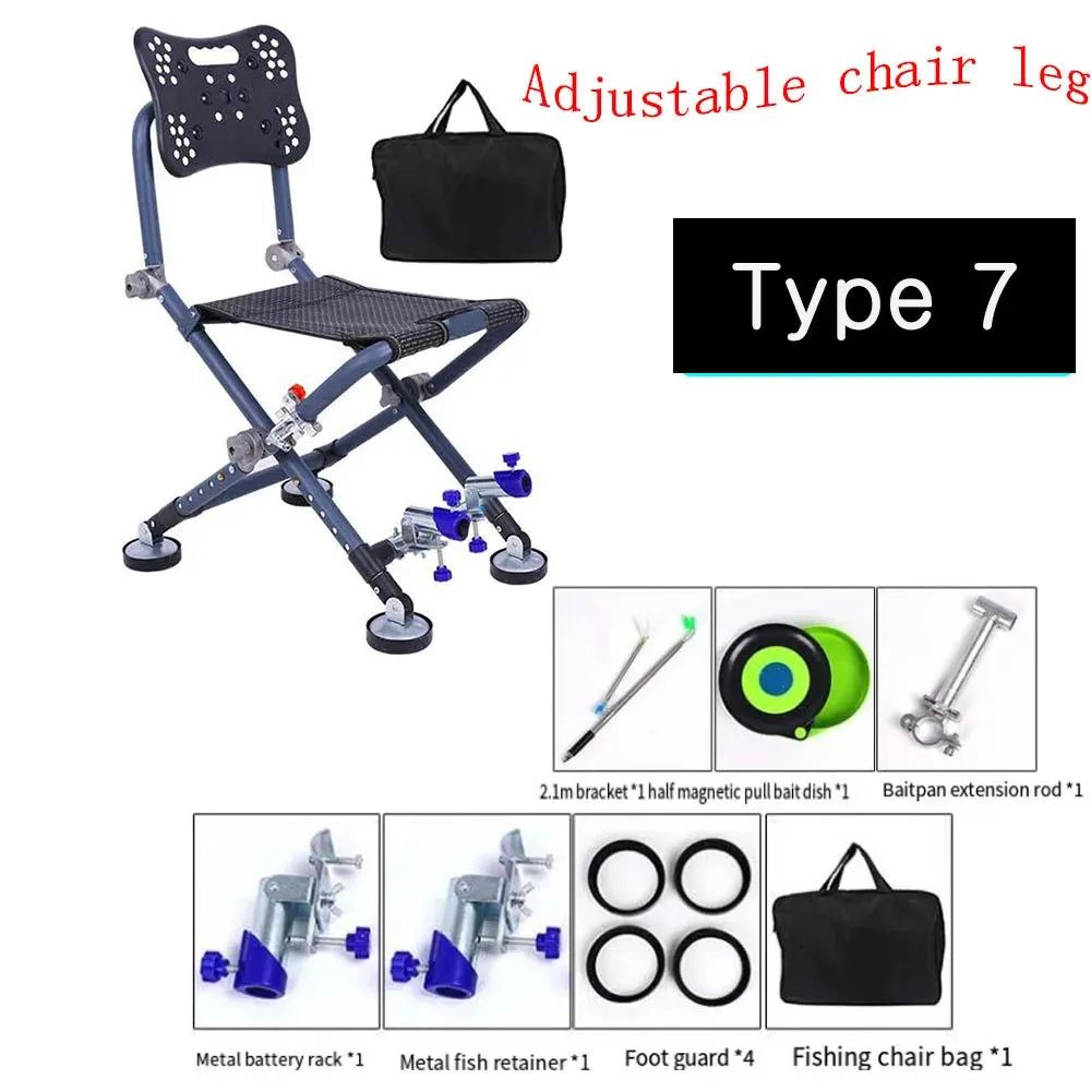 Portable Fishing Chair Folding Fish Chair 180 Degree Adjustable Backrest Four-leg Recliner Aluminum Alloy Camping Chair Stool