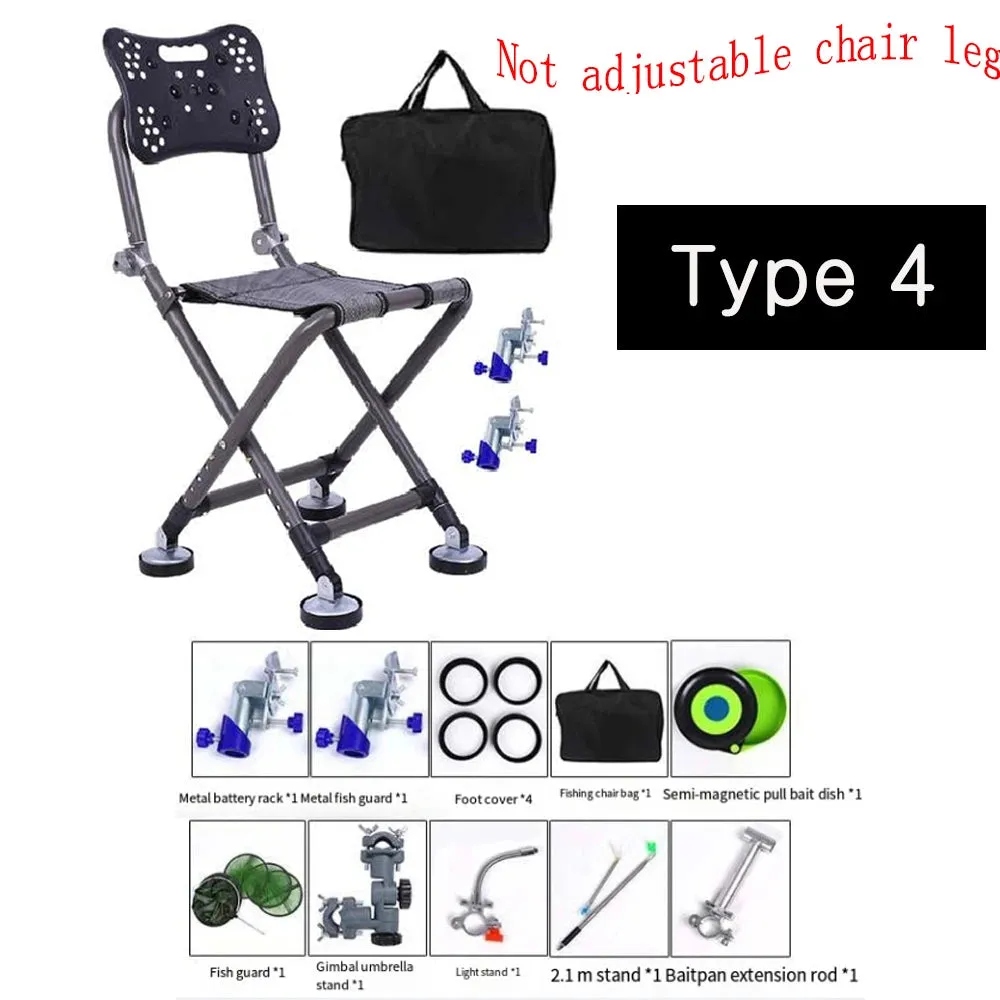 Portable Fishing Chair Folding Fish Chair 180 Degree Adjustable Backrest Four-leg Recliner Aluminum Alloy Camping Chair Stool