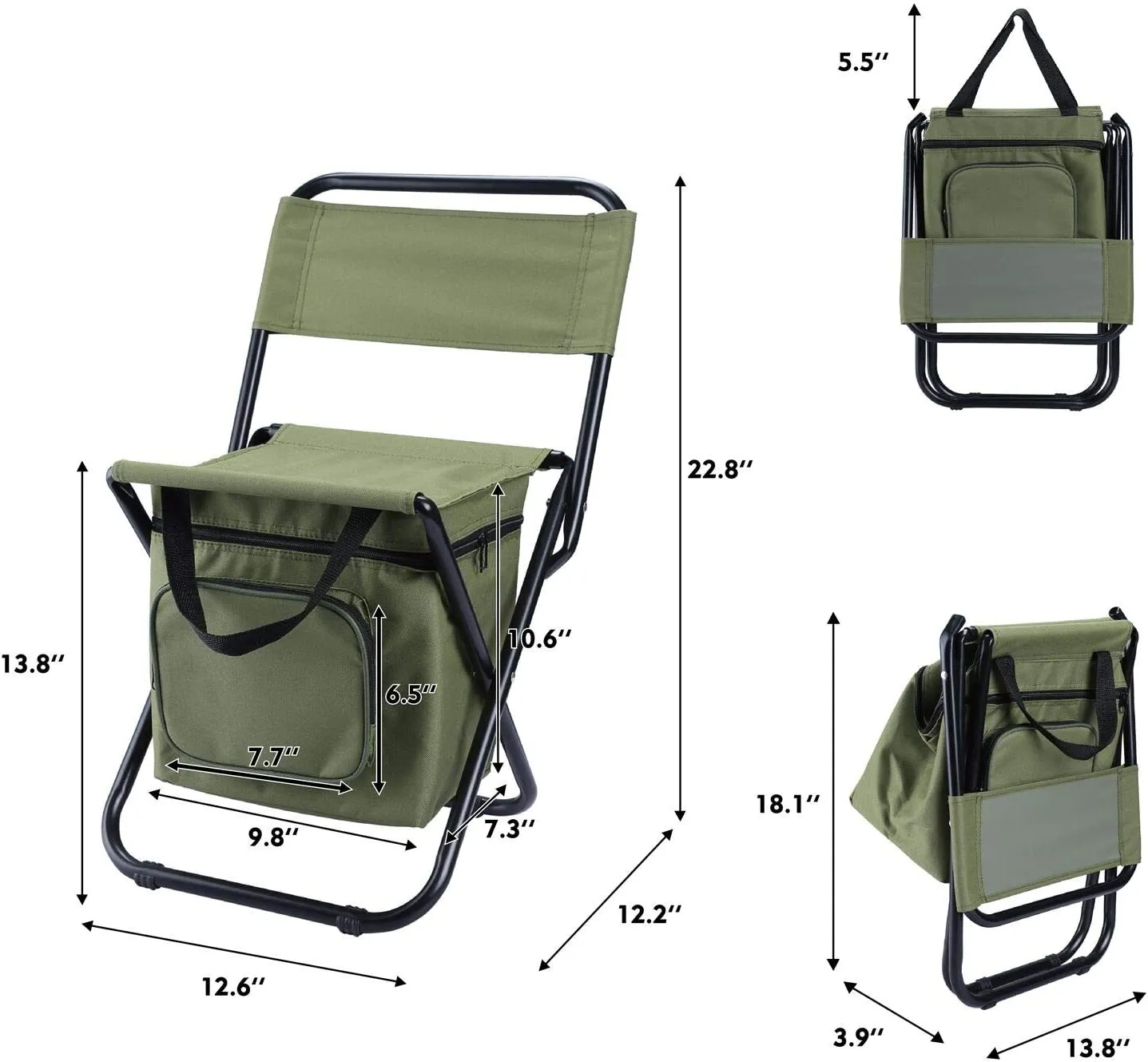 Portable Folding Chair Outdoor Stool with Cooler Bag for Camping, Fishing, Painting, Beach, Travelling, BBQ