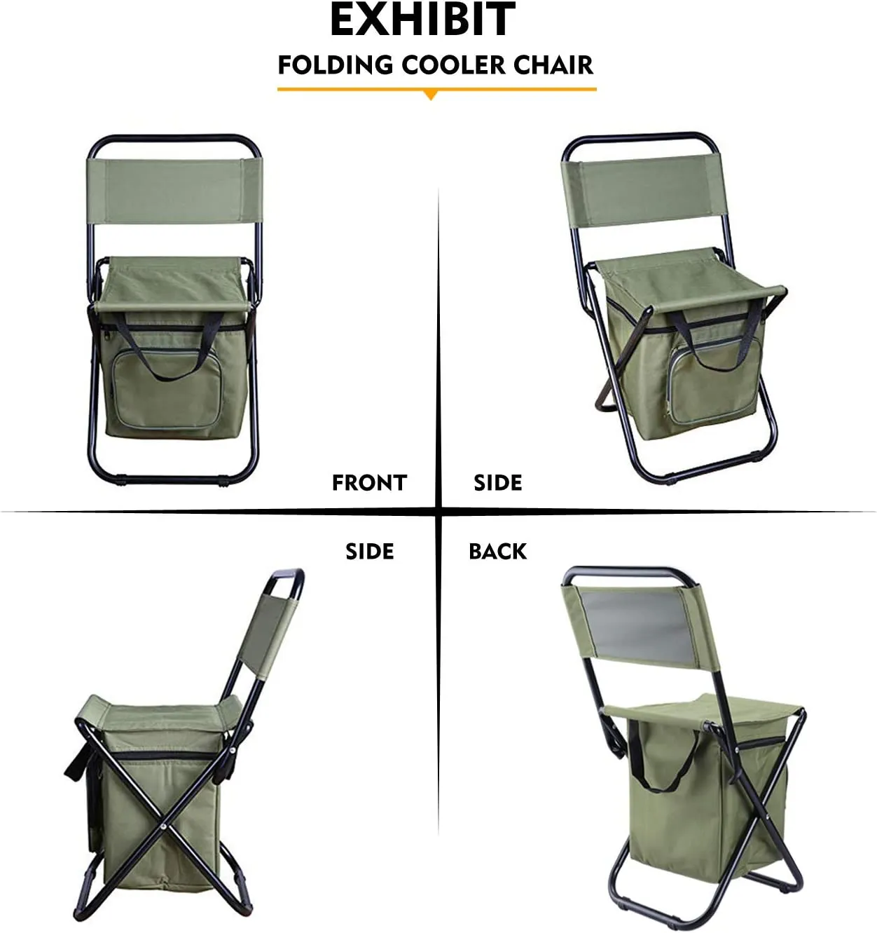 Portable Folding Chair Outdoor Stool with Cooler Bag for Camping, Fishing, Painting, Beach, Travelling, BBQ
