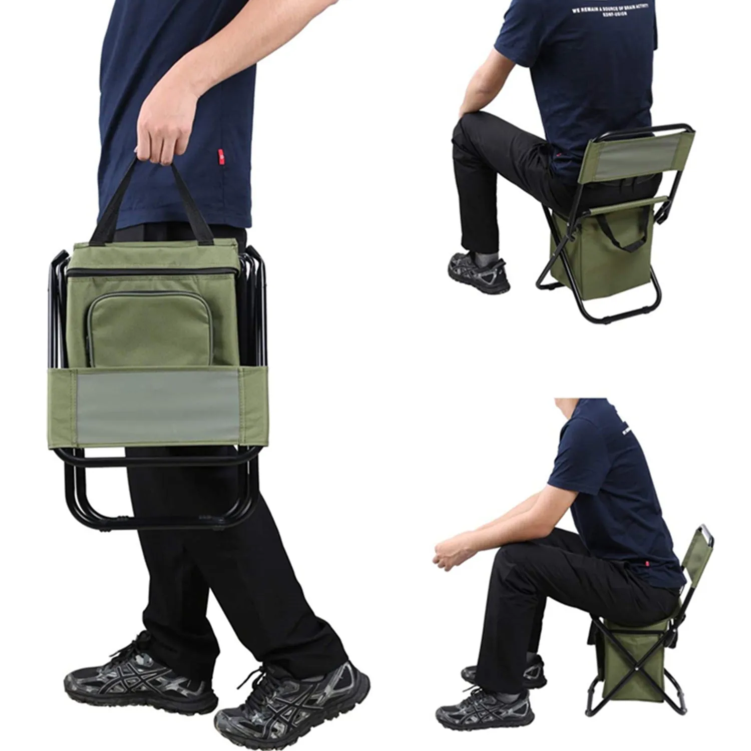 Portable Folding Chair Outdoor Stool with Cooler Bag for Camping, Fishing, Painting, Beach, Travelling, BBQ