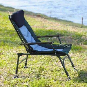 Portable Folding Reclining Camping Chair with Adjustable Backrest for Outdoor and Indoor Use, Green/Black/Grey