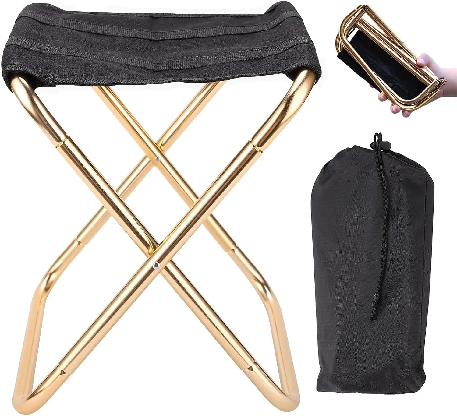 Portable Folding Stool for Adults, Collapsible Camping Chair with Carry Bag, Lightweight Outdoor Seat, Offer Safety and Durability for Rest, Travel, Fishing, Hunting, Gardening (Golden)