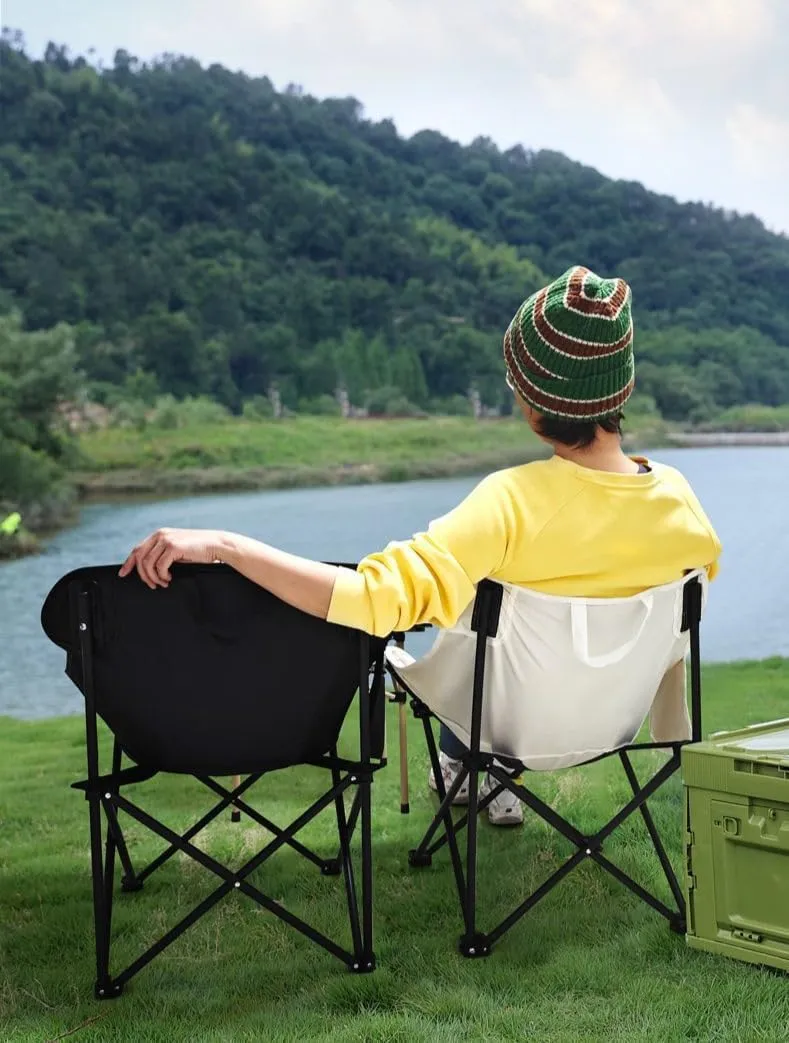 Portable High Back Folding Camping Chair, Beach and Fishing Chair, White (Khaki)