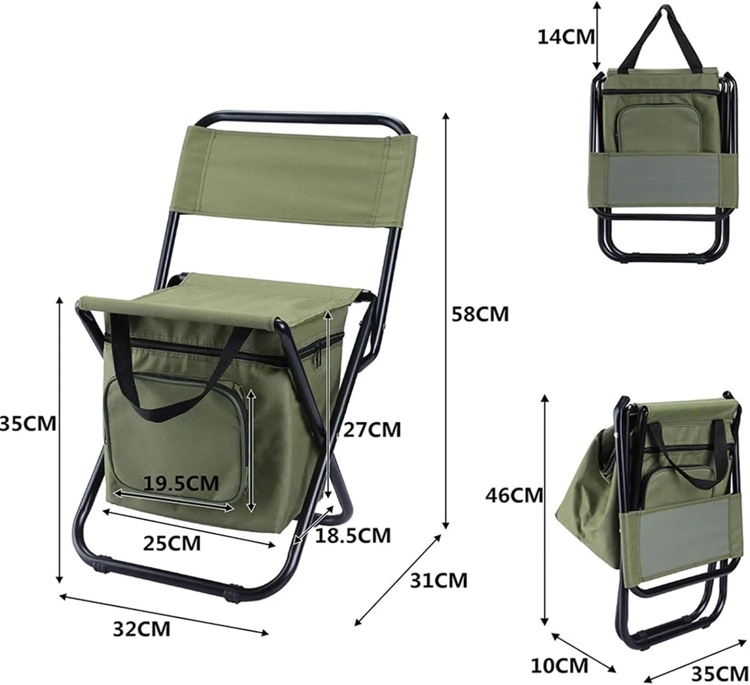 Portable Outdoor Folding Chair with Cooler Bag - Perfect for Hiking, Camping, Fishing and BBQ (Size : Black Style C)