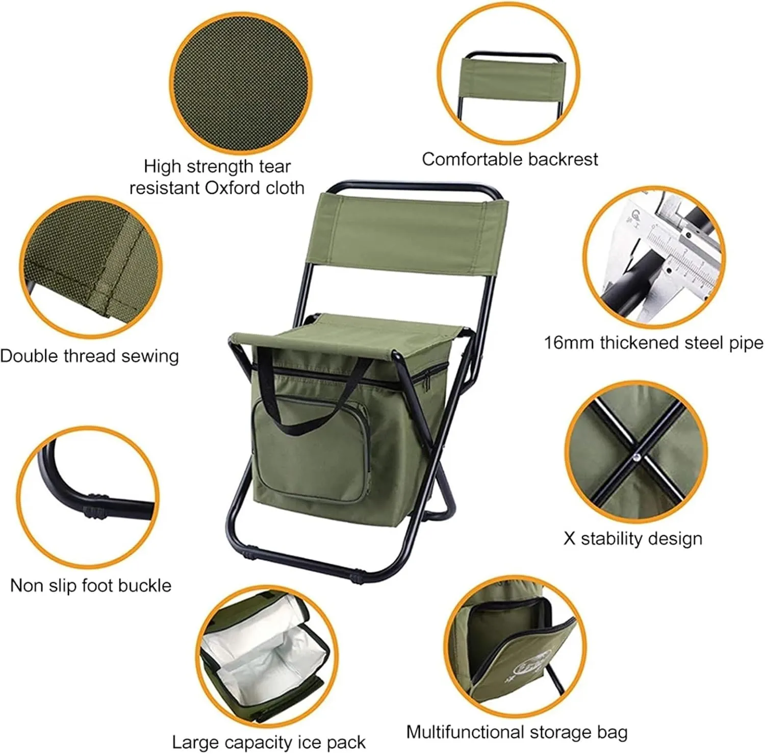 Portable Outdoor Folding Chair with Cooler Bag - Perfect for Hiking, Camping, Fishing and BBQ (Size : Black Style C)