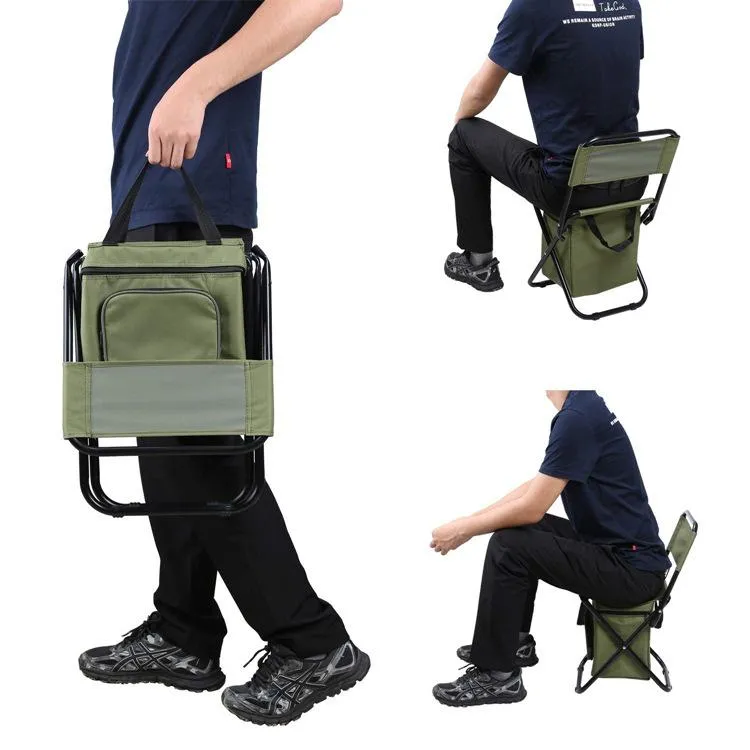Portable Outdoor Folding Ice Pack Chair Storage Bag with Backrest Insulation Function 3 In One Leisure Camping Fishing Chair