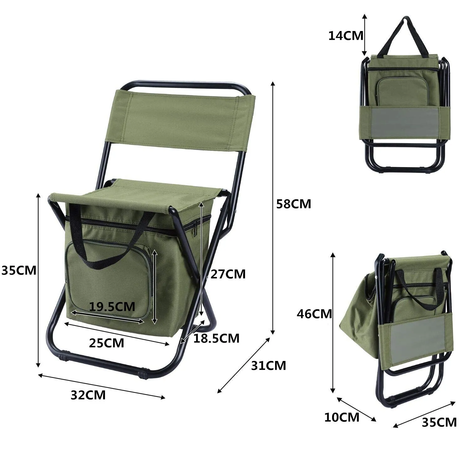 Portable Outdoor Folding Ice Pack Chair Storage Bag with Backrest Insulation Function 3 In One Leisure Camping Fishing Chair