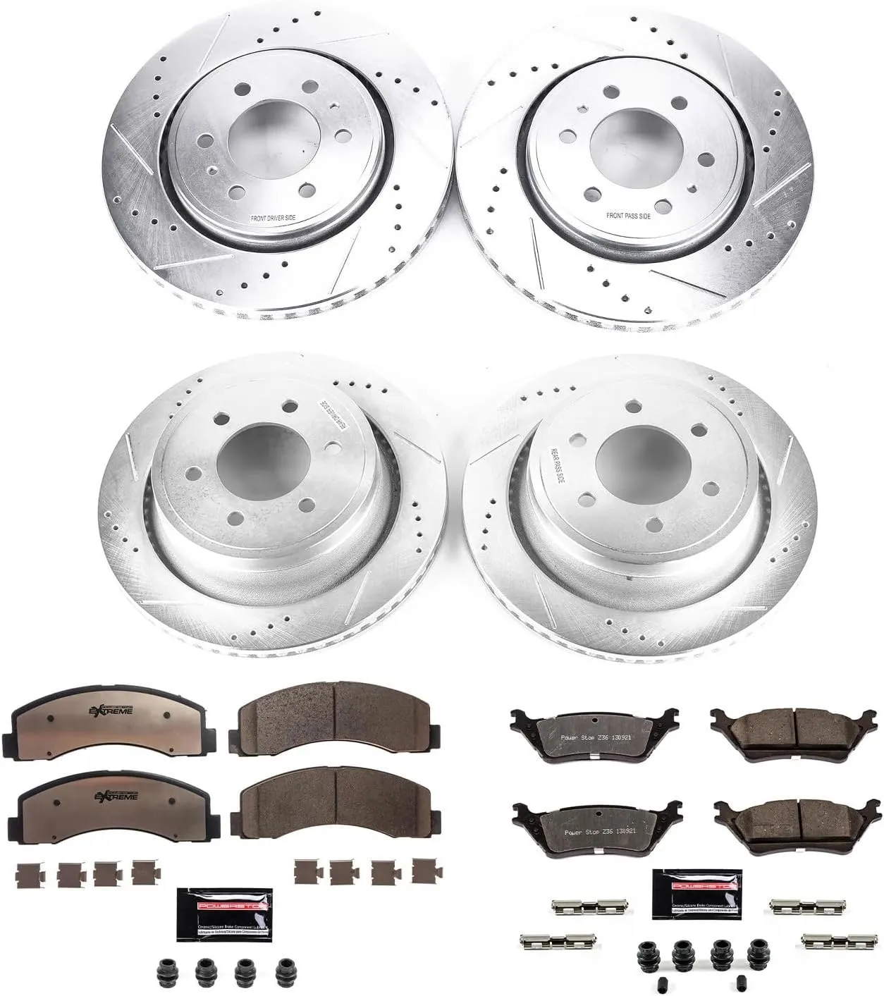 Power Stop Brake Kit For 2012-2018 Ford F-150 6 Lug Models - Truck & Tow Front and Rear Drilled Slotted Brake Rotors and Carbon Fiber Ceramic Pads Replacement, K6268-36