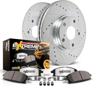 Power Stop Front Truck & Tow Brake Kit For 2005-2009 Toyota 4Runner, 2004-2010 FJ Cruiser, 2016-2023 Tacoma - 6 Lug Drilled and Slotted Rotors Carbon Fiber Ceramic Brake Pads Replacement