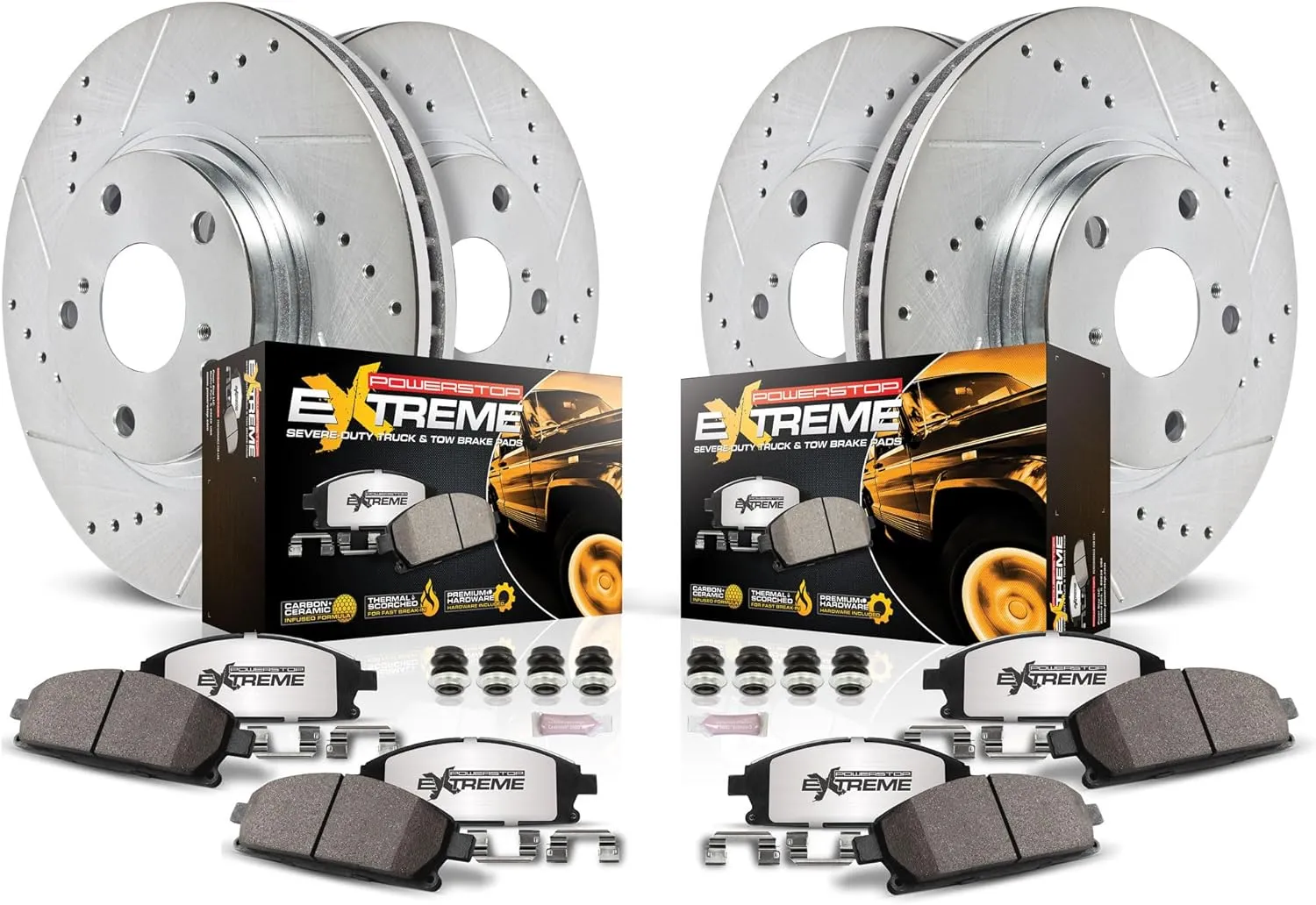 Power Stop K8026-36 Front and Rear Truck & Tow Drilled and Slotted Rotors and Z36 Carbon-Fiber Ceramic Brake Pads Brake Kit For Ford Expedition Ford F-150 Linicoln Navigator