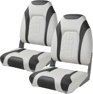 Premium Marine A Pair of High Back Folding Boat Seat, Fishing Marine Seats with Stainless Steel Screws, White/Charcoal(2 Seats)