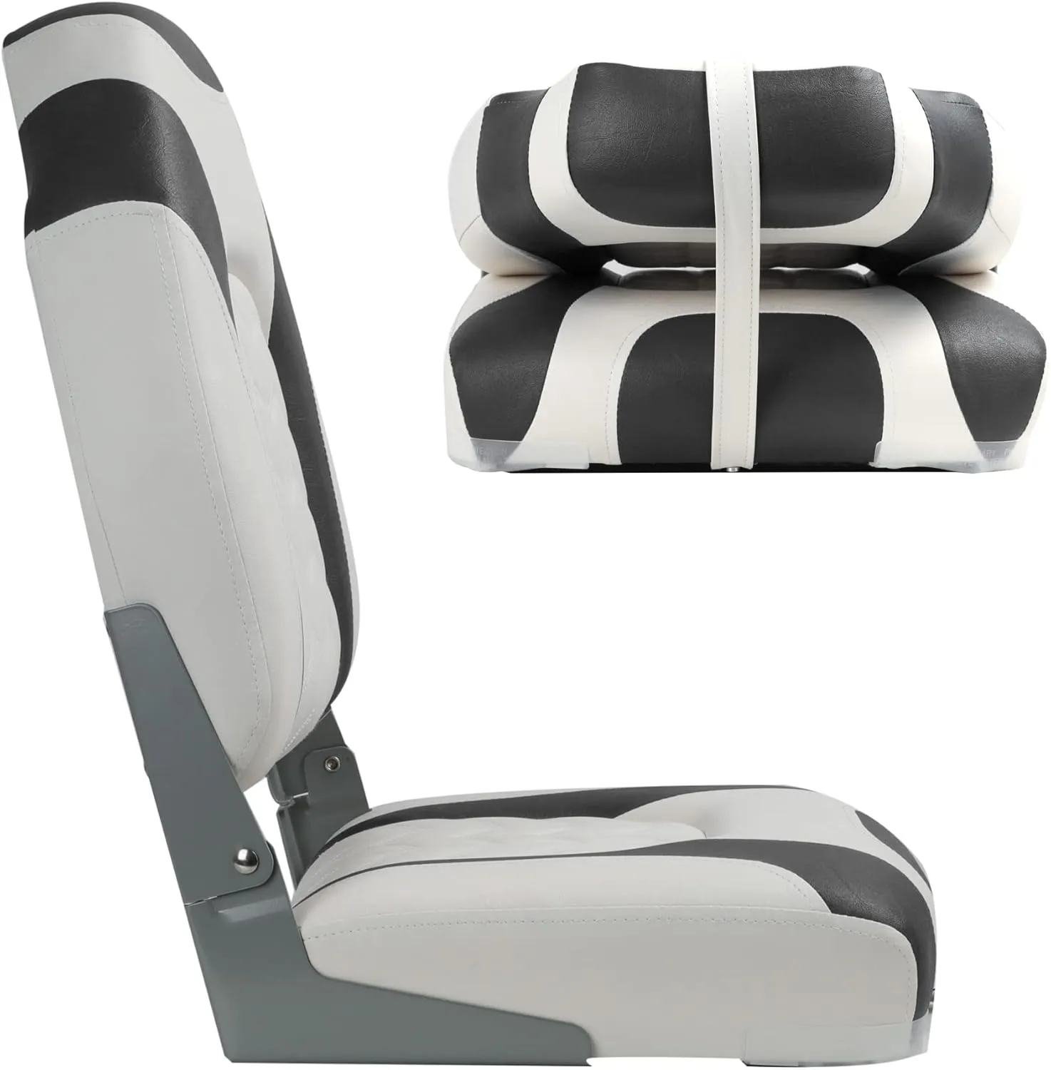 Premium Marine A Pair of High Back Folding Boat Seat, Fishing Marine Seats with Stainless Steel Screws, White/Charcoal(2 Seats)