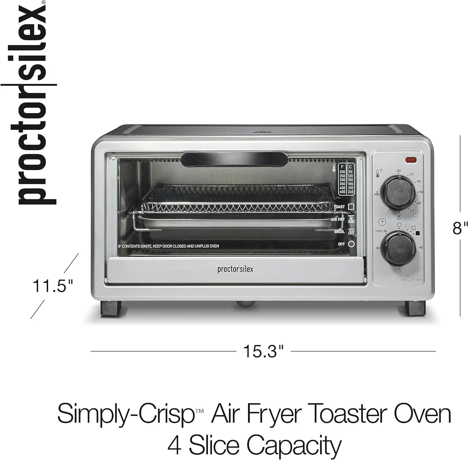 Proctor Silex Simply-Crisp Air Fryer Toaster Oven Combo with 4-in-1 Functionality (Air Fry, Bake, Broil & Toast), 1200 Watts, Fits 4 Slices or Personal Pizza, Auto Shutoff, Black (31265)