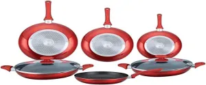 Professional Red Marble Coating Induction Frying Pan Set 8 Pieces | Soft Touch Handle | Heat Resistant Outer Color | Glass Lids|Also Suitable for Induction Cooking