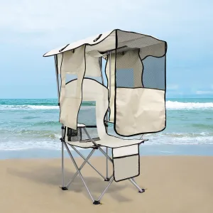 ptlsy Camping Chair with Adjustable Shade Canopy, Portable Folding Chair for Adults, Heavy Duty Outdoor Sports, Beach, Camping, Fishing - Phone & Cup Holder, Cooler Bag, Supports 330LBS