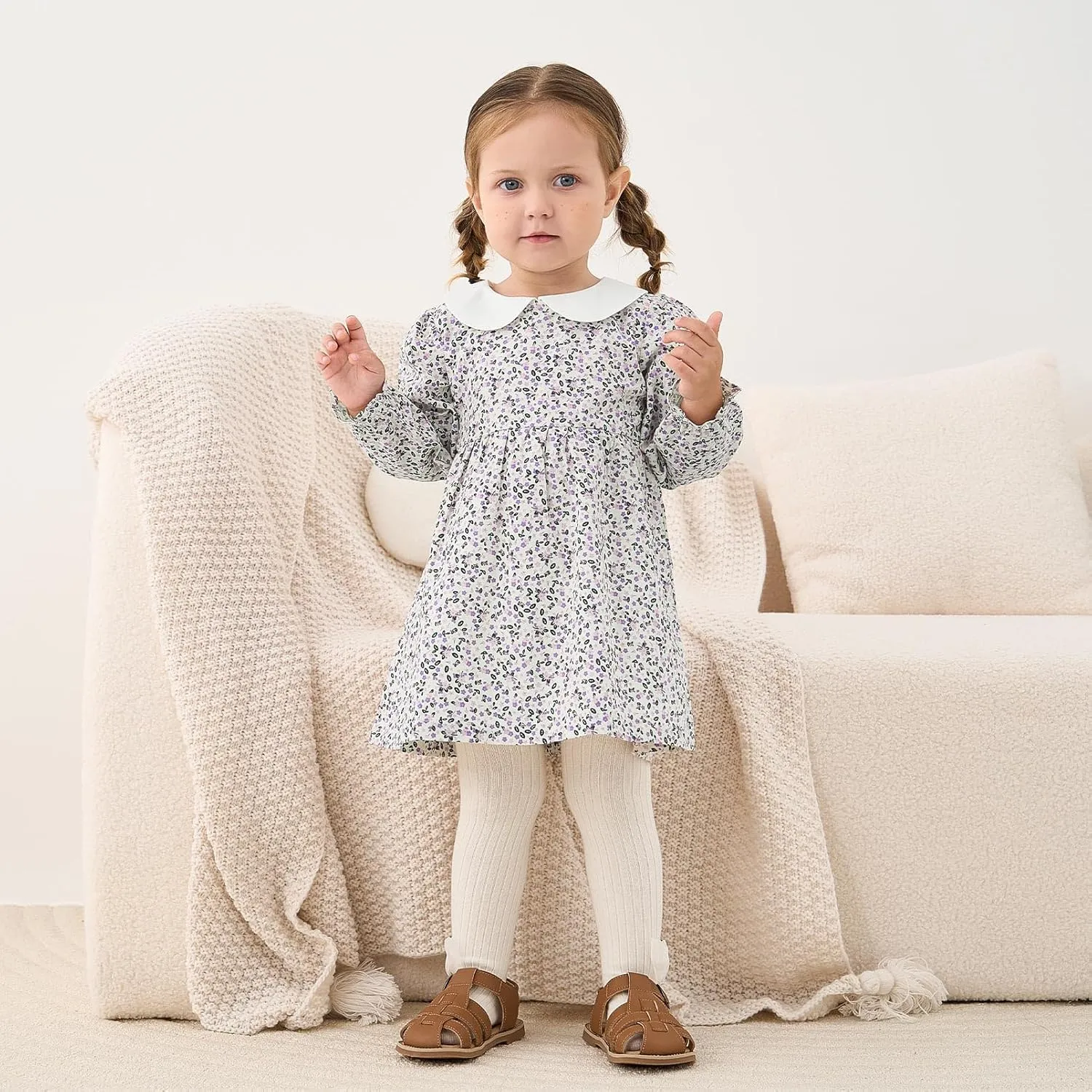 pureborn Baby Toddler Girl Dress Short and Long Sleeve Cotton Playwear Dresses 0-6T