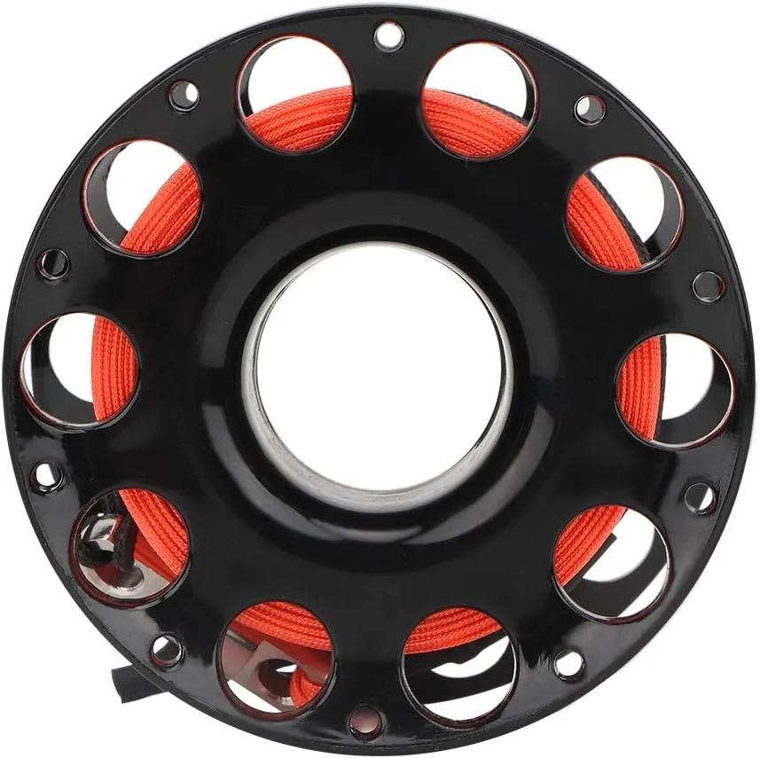 Qiilu Diving Spool Reel, 30m 4 Colors Stainless Steel Plastic Diving Finger Spool Reel Diver Underwater Accessory(Orange line) (Black Wheel)