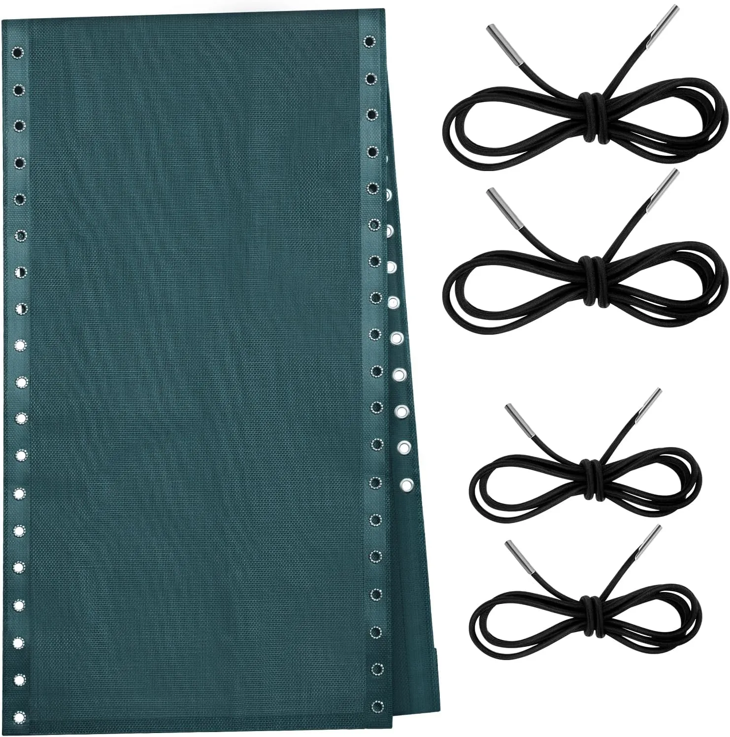 Queekay Chair Replacement Fabric with 4 Bungee Cord Lounge Chair Cloth Mesh Repair Kit for Patio Recliner Outdoor Lawn Pool (63 x 17 Inch,Forest Green)