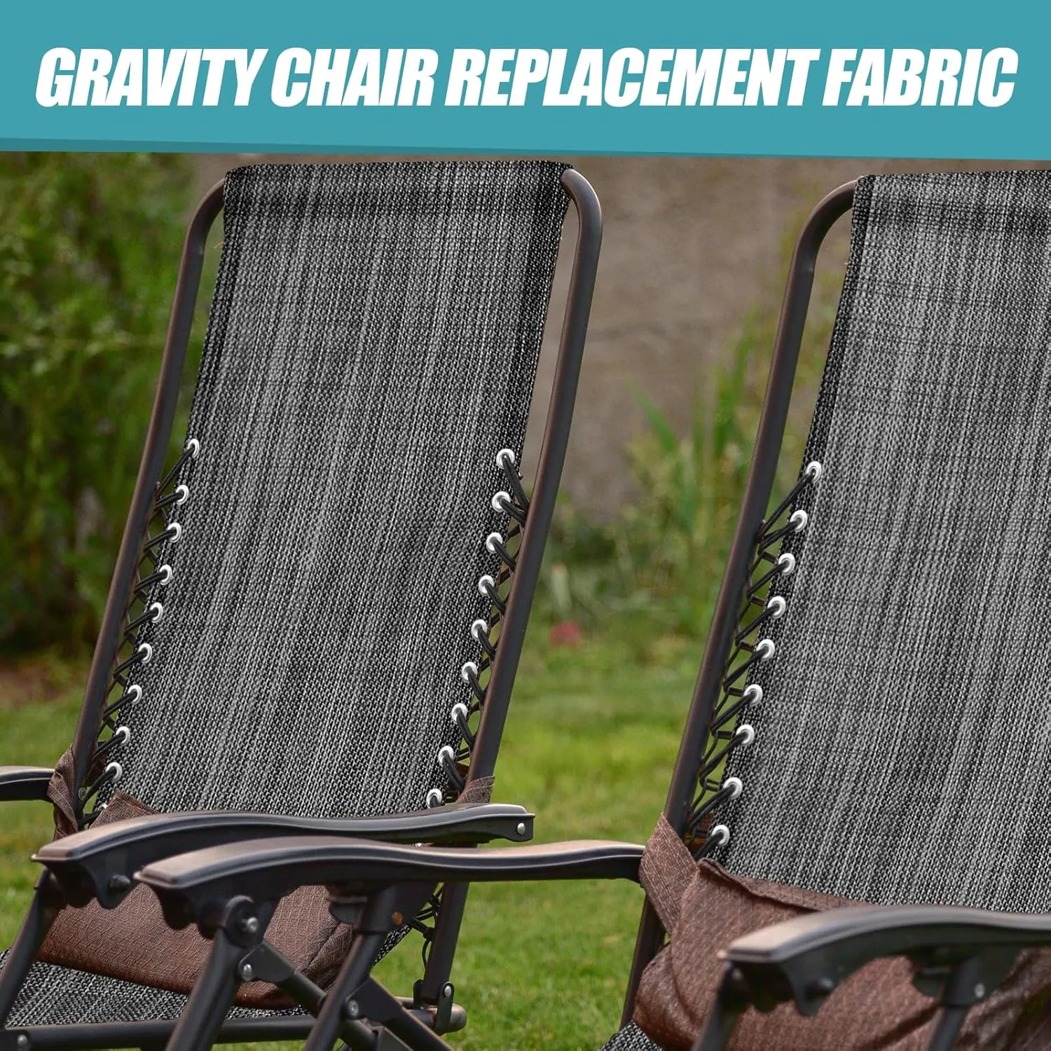 Queekay Chair Replacement Fabric with 4 Bungee Cord Lounge Chair Cloth Mesh Repair Kit for Patio Recliner Outdoor Lawn Pool(63 x 17 Inch,Black Grey)