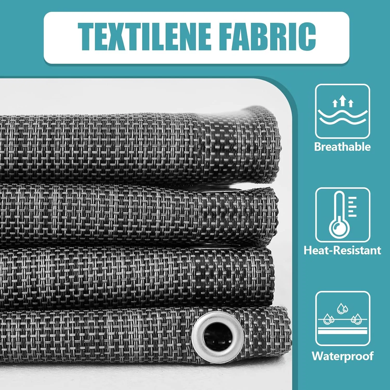 Queekay Chair Replacement Fabric with 4 Bungee Cord Lounge Chair Cloth Mesh Repair Kit for Patio Recliner Outdoor Lawn Pool(63 x 17 Inch,Black Grey)