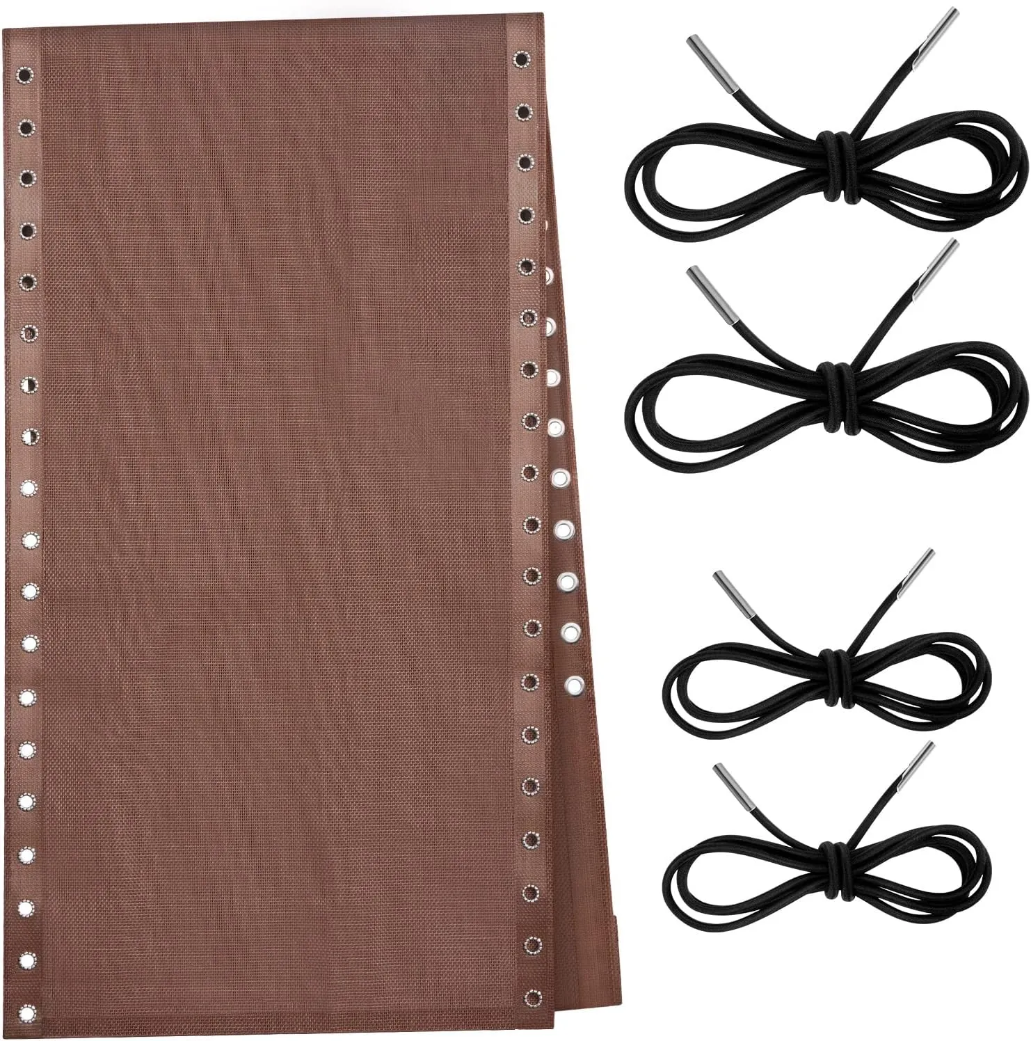 Queekay Chair Replacement Fabric with 4 Bungee Cord Lounge Chair Cloth Mesh Repair Kit for Patio Recliner Outdoor Lawn Pool(63 x 17 Inch,Brown)