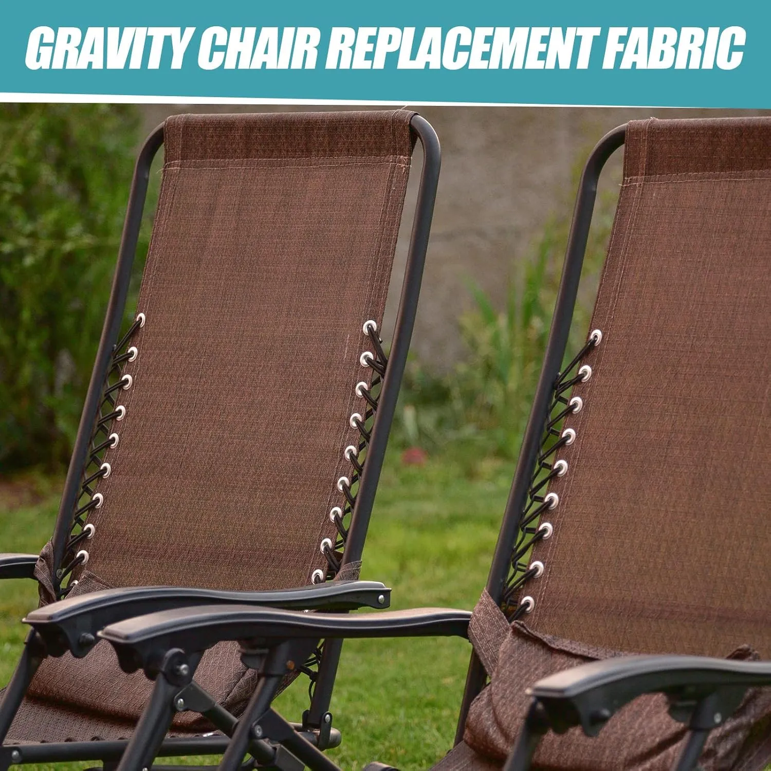 Queekay Chair Replacement Fabric with 4 Bungee Cord Lounge Chair Cloth Mesh Repair Kit for Patio Recliner Outdoor Lawn Pool(63 x 17 Inch,Brown)