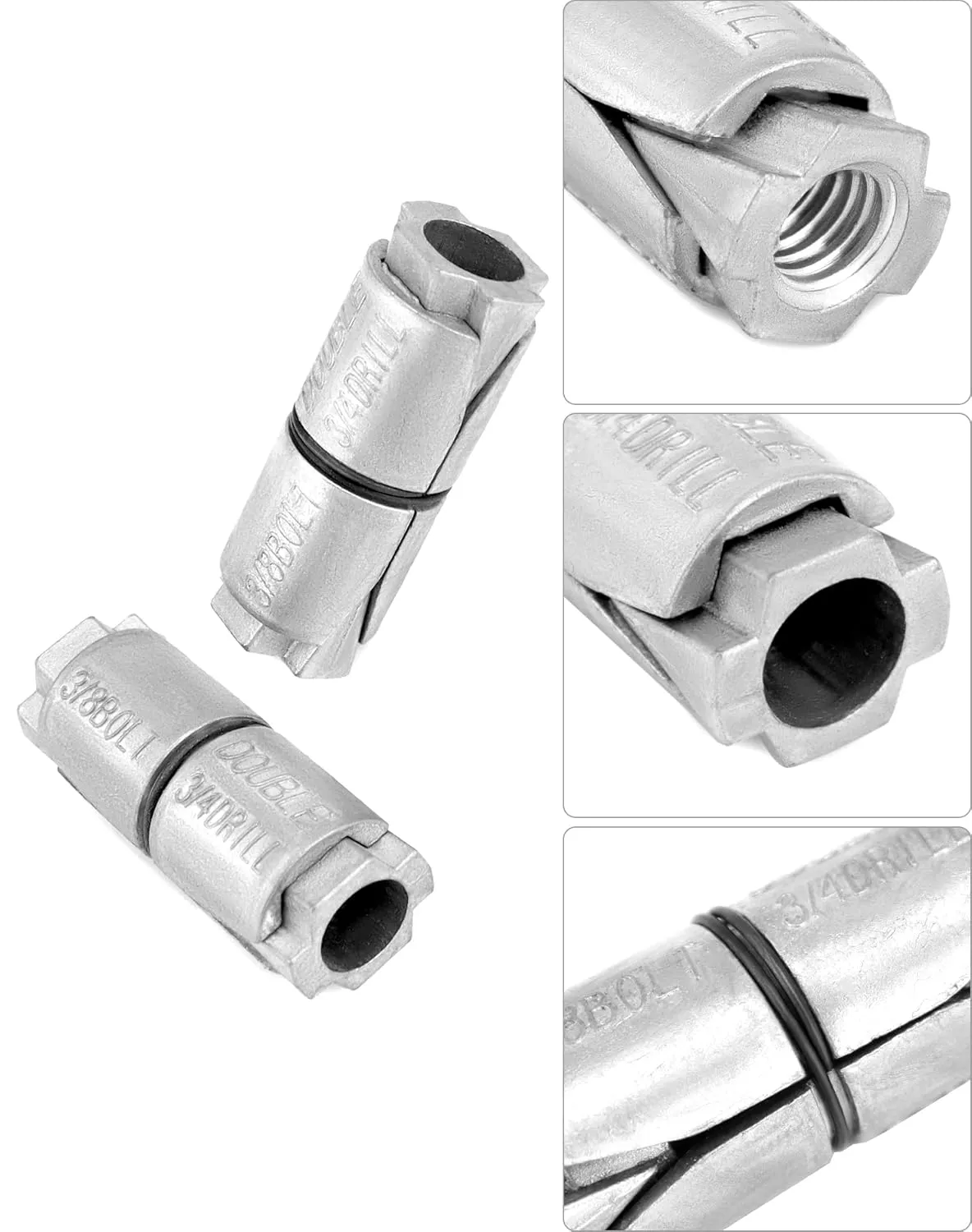 QWORK 3/8"-16 Double Expansion Anchors, 25 Pcs Metal Expansion Bolt for Drywall, Hollow Door Anchors, Concrete Expansion Joint Strips, Brick Anchors