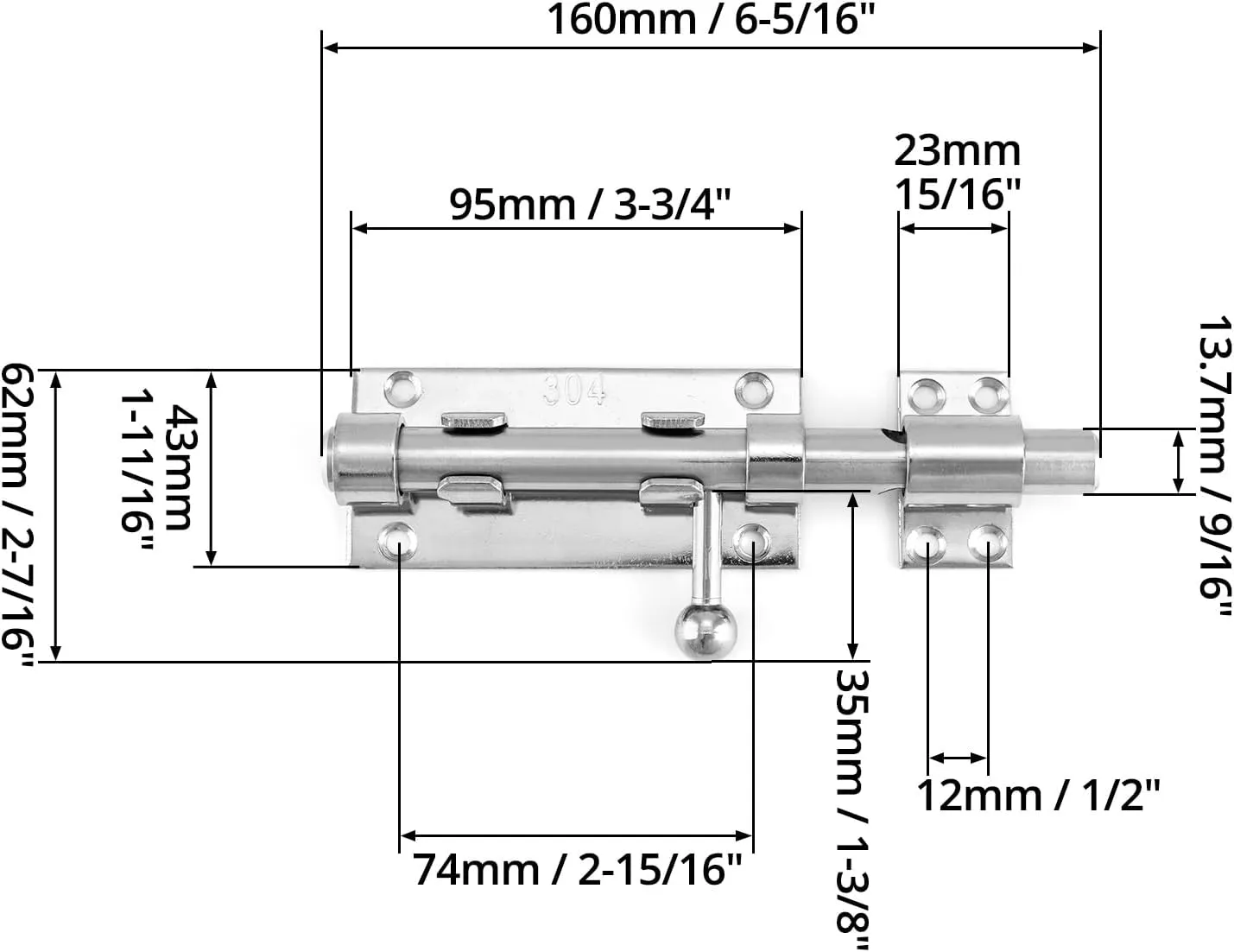 QWORK Sliding Bolt Gate Latch, 4 Pack 6.3" Heavy Duty 304 Stainless Steel Safety Barrel Bolt Door Latches with Padlock Hole and Mounting Screws for Doors, Cabinets, Refrigerators
