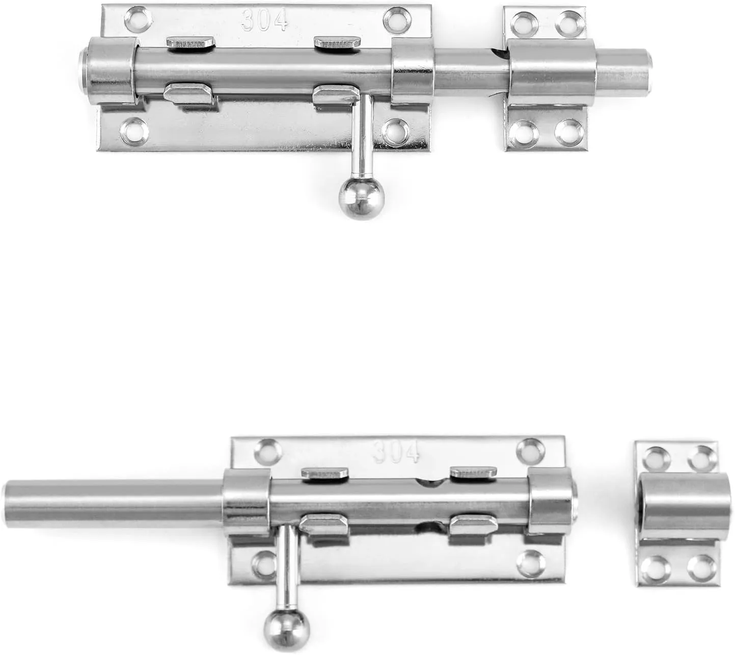 QWORK Sliding Bolt Gate Latch, 4 Pack 6.3" Heavy Duty 304 Stainless Steel Safety Barrel Bolt Door Latches with Padlock Hole and Mounting Screws for Doors, Cabinets, Refrigerators