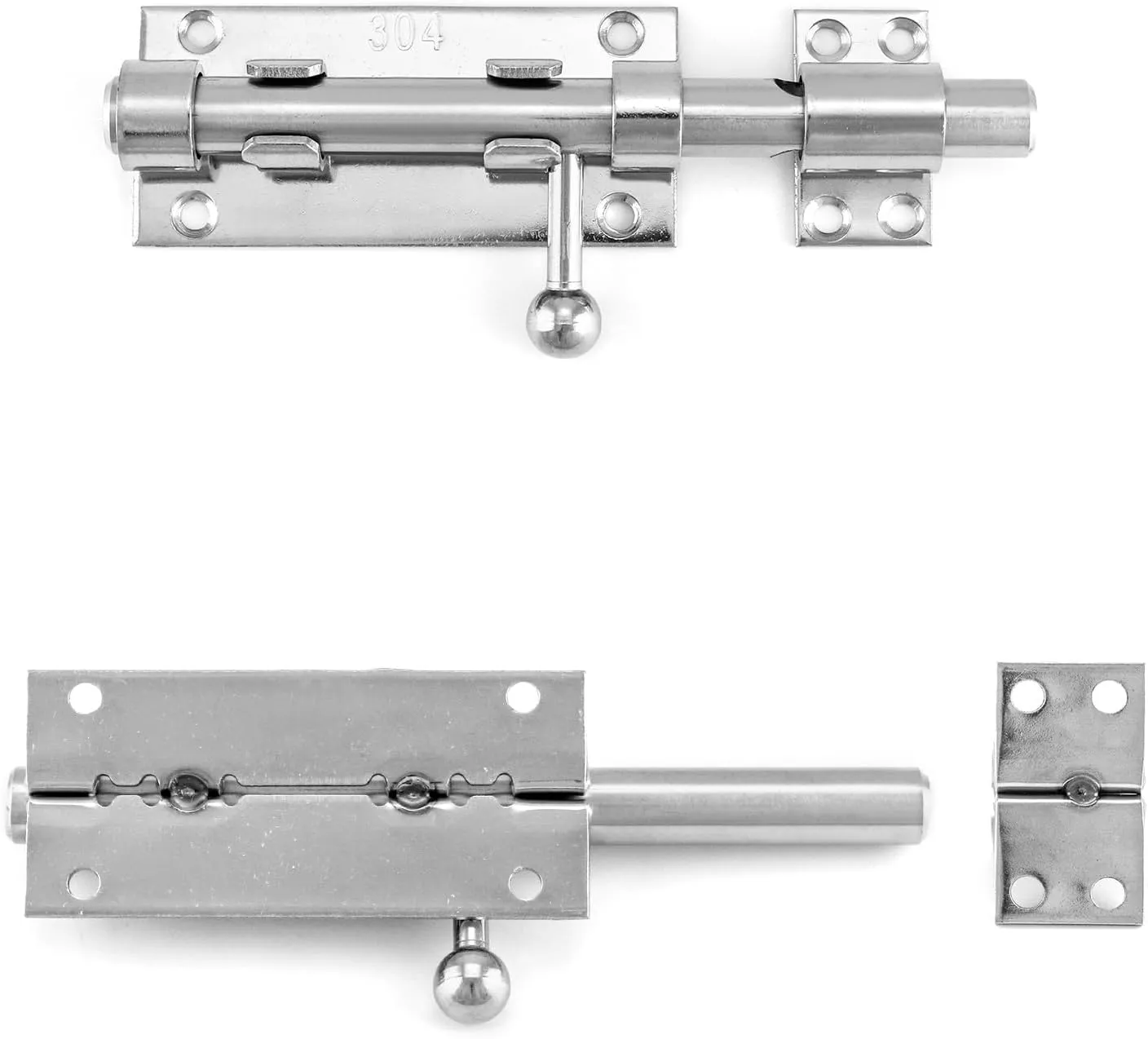 QWORK Sliding Bolt Gate Latch, 4 Pack 6.3" Heavy Duty 304 Stainless Steel Safety Barrel Bolt Door Latches with Padlock Hole and Mounting Screws for Doors, Cabinets, Refrigerators