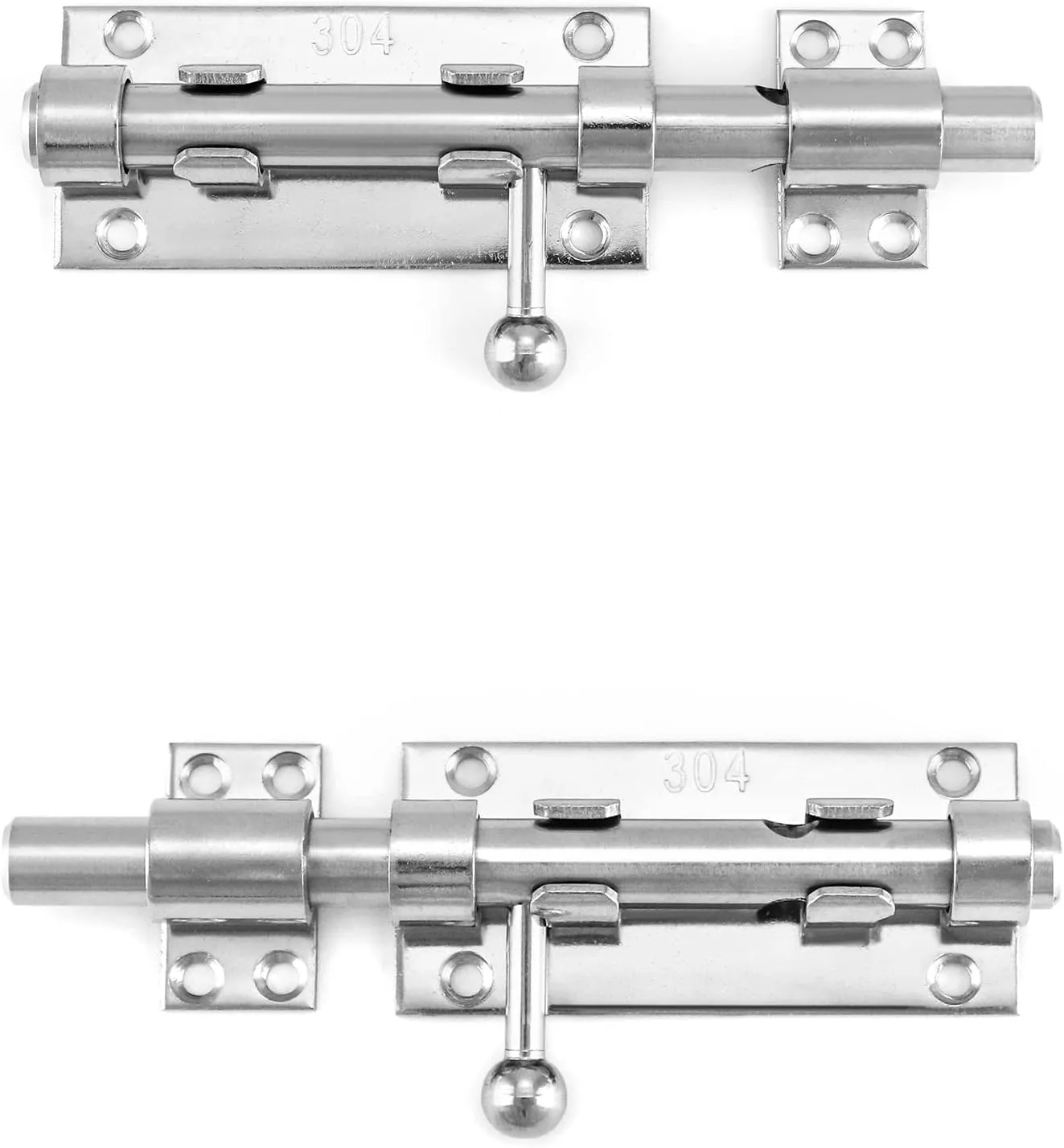 QWORK Sliding Bolt Gate Latch, 4 Pack 6.3" Heavy Duty 304 Stainless Steel Safety Barrel Bolt Door Latches with Padlock Hole and Mounting Screws for Doors, Cabinets, Refrigerators