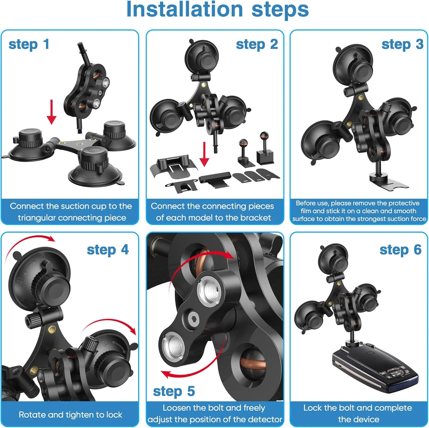 Radar Detector Mount, Triangular Suction Cup Mount,Windshield Radar Detector Suction Cup Bracket (for Escort Passports, Beltronics Radar)