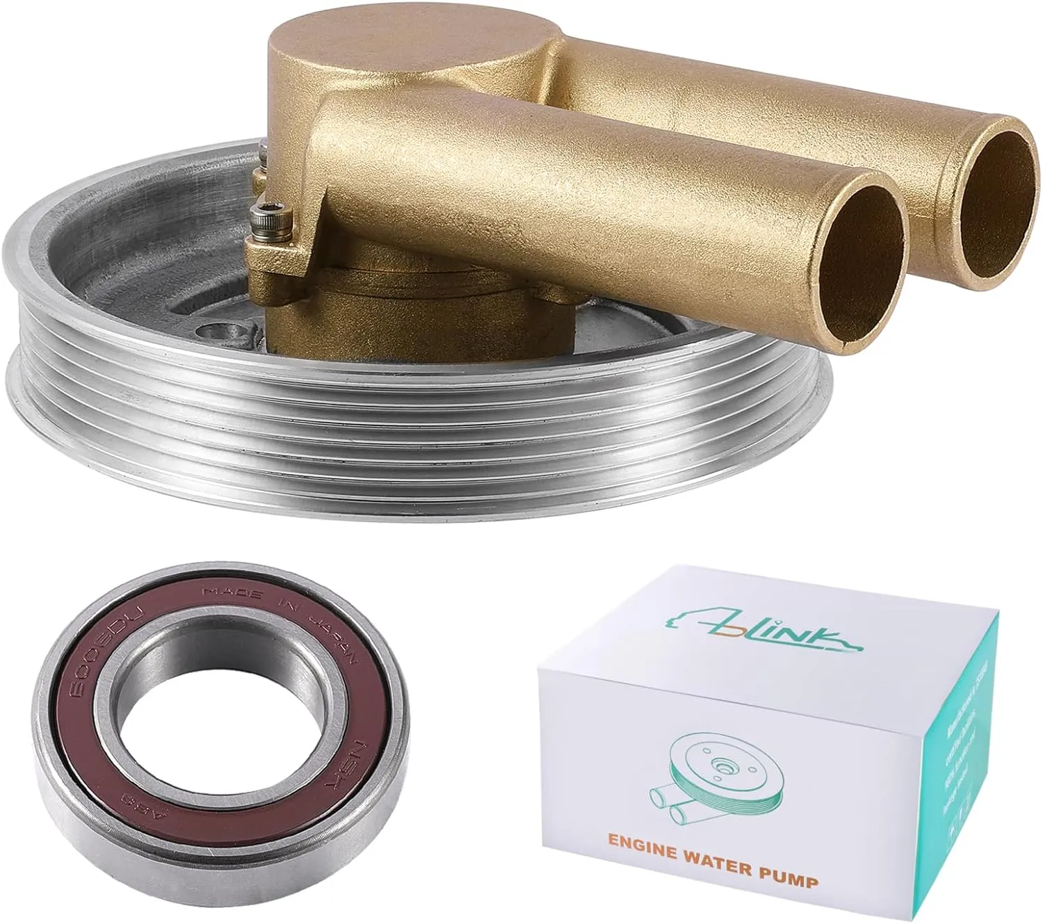 Raw Sea Water Pump 21214599 (Original Impeller,NSK Bearing) Serpentine Belt Pulley OE Replacement For Volvo Penta 4.3L 5.0L 5.7L V6 V8 GL GXI 3862482 3812693