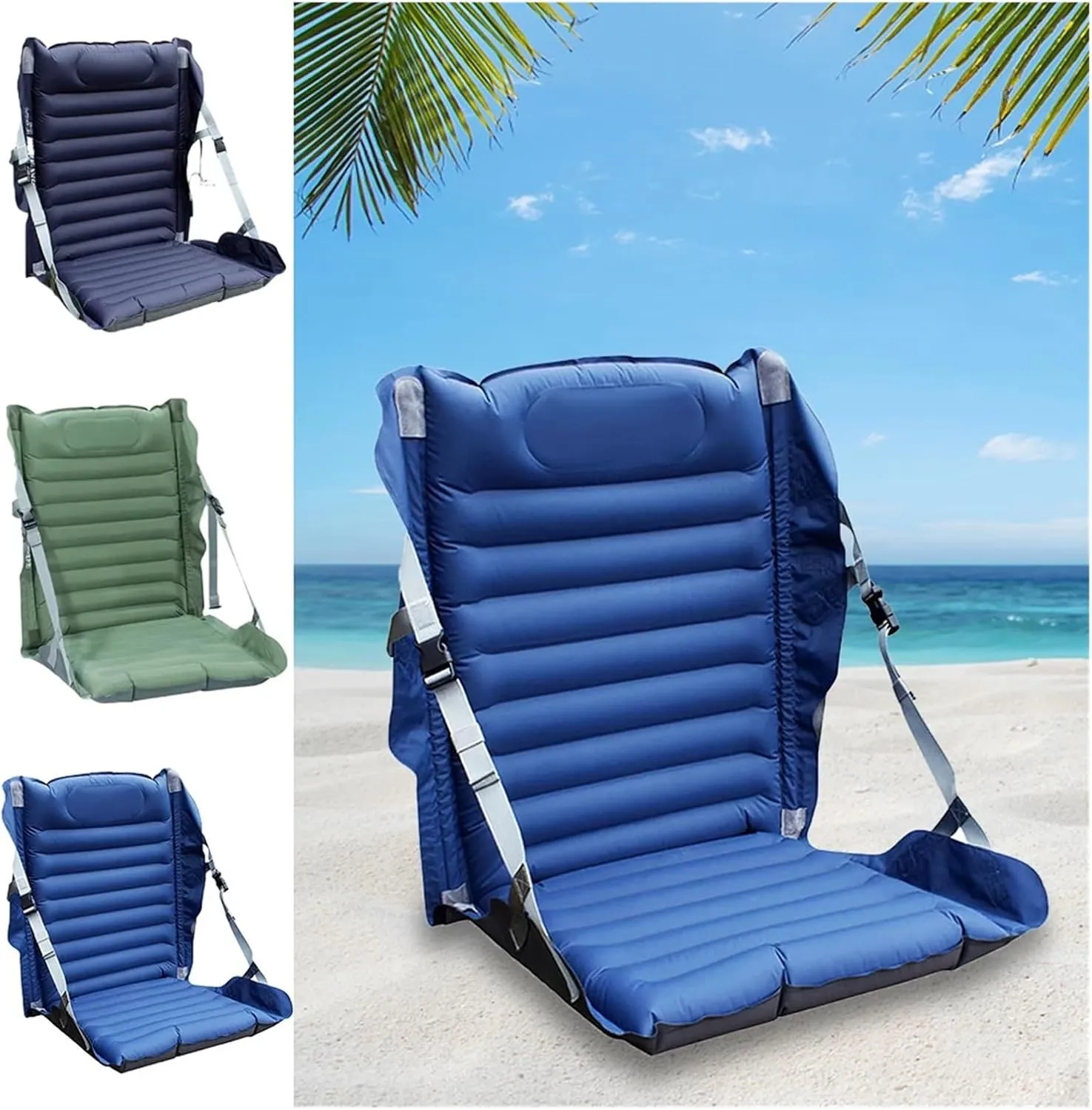 Recliner Portable Inflatable Camping Folding Cushion Leisure Chairs Outdoor Folding Chair Adjustable Fishing Picnic BBQ Beach Portable (Color : Green)