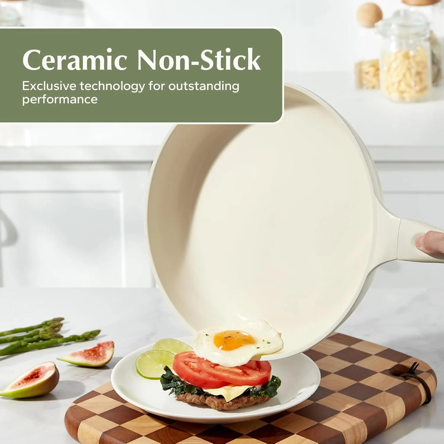 Redchef Ceramic Pan Nonstick, Nonstick Frying Pan, Large Fry Pans, PFAS & PFOA-Free, Non-Toxic, Induction Compatible Pans, Ergonomic Handles, Suitable for All Stove, Beige White, 11"