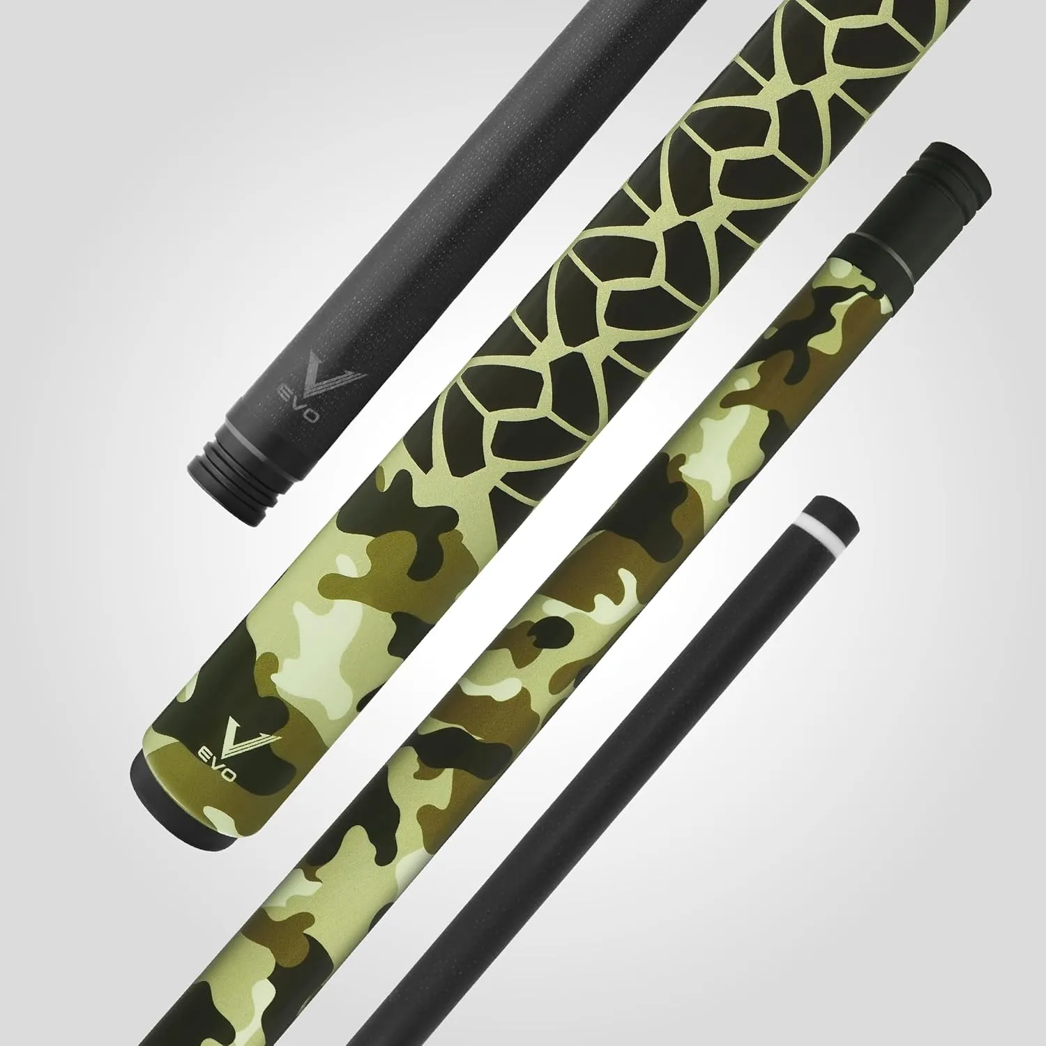 RHINO EVO CAMO Pool Cue - Navy, Forest, Desert, Urban - 3/8-8 Joint - Glass Fiber Shaft, 12.5mm Tip Diameter, Thin Conical Taper. Composite Butt