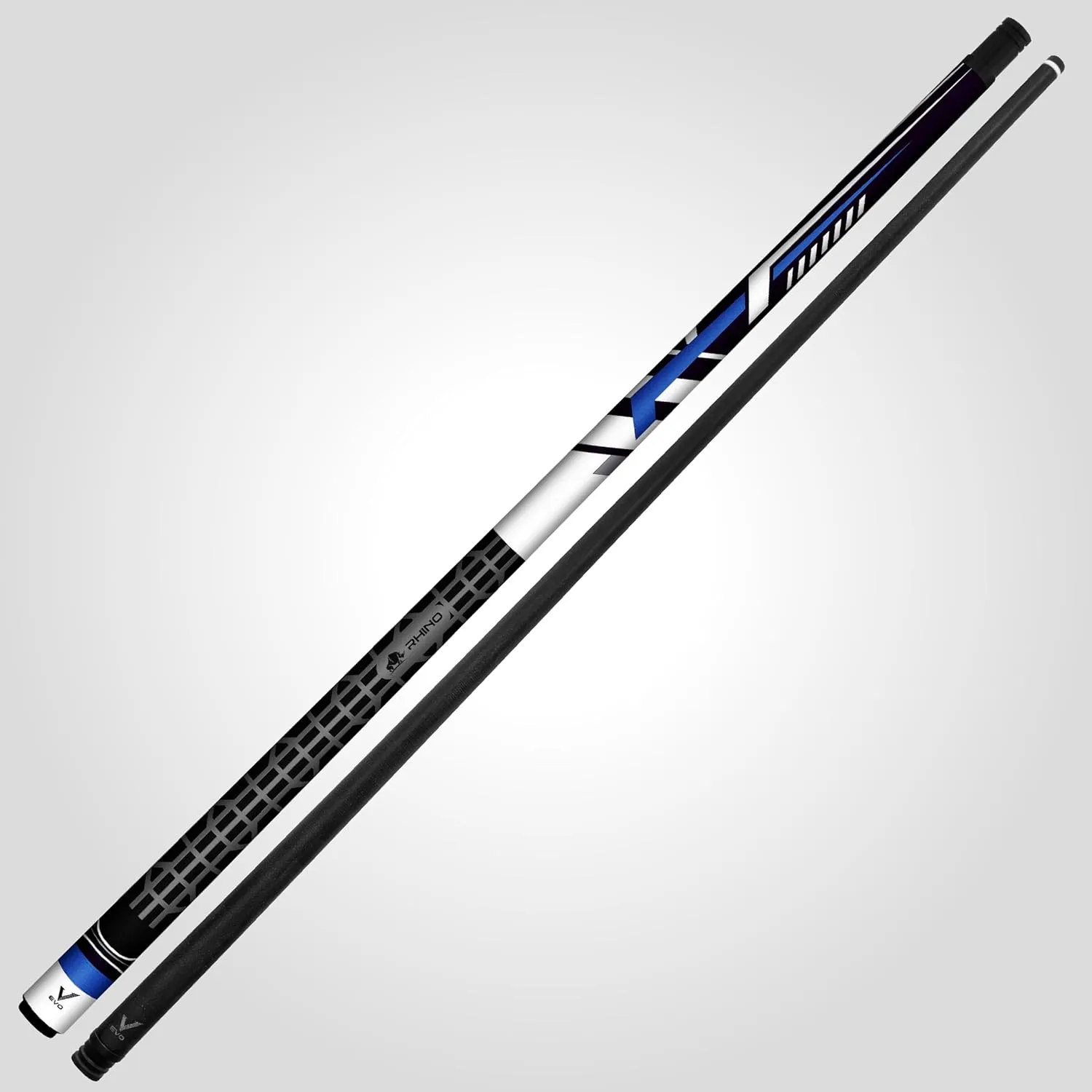 RHINO EVO - Racing Pool Cue - Yellow, Red, Blue - 3/8-8 Joint - Glass Fiber Shaft, 12.5mm Tip Diameter, Thin Conical Taper. Composite Butt