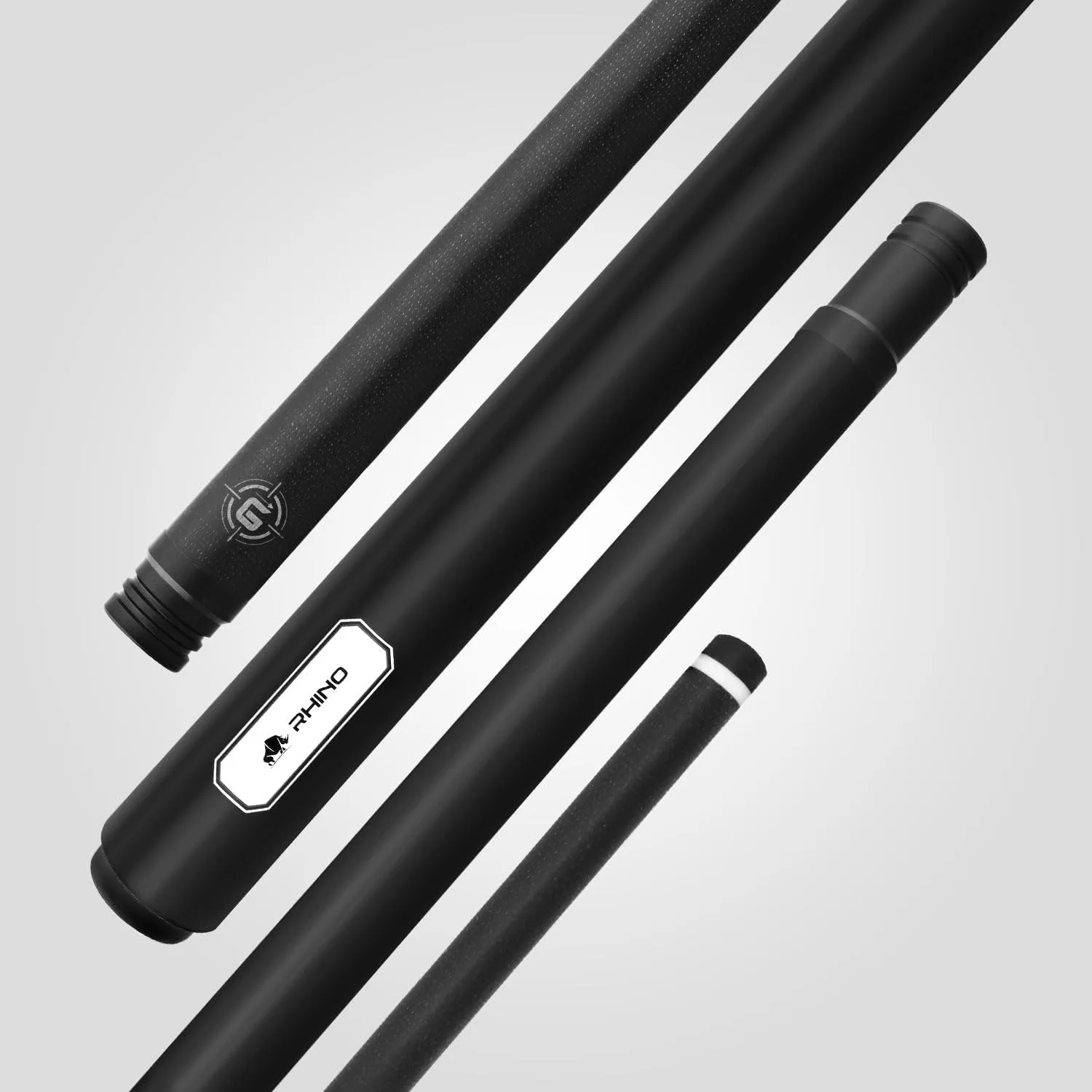RHINO G-L Pool Cue - Black, Blue, Gray, Orange, Mint, Sliver, White - Wrapless (3/8-8 Joint) - Glass Fiber Shaft, 12.5mm Tip Diameter, Thin Conical Taper. Composite Butt