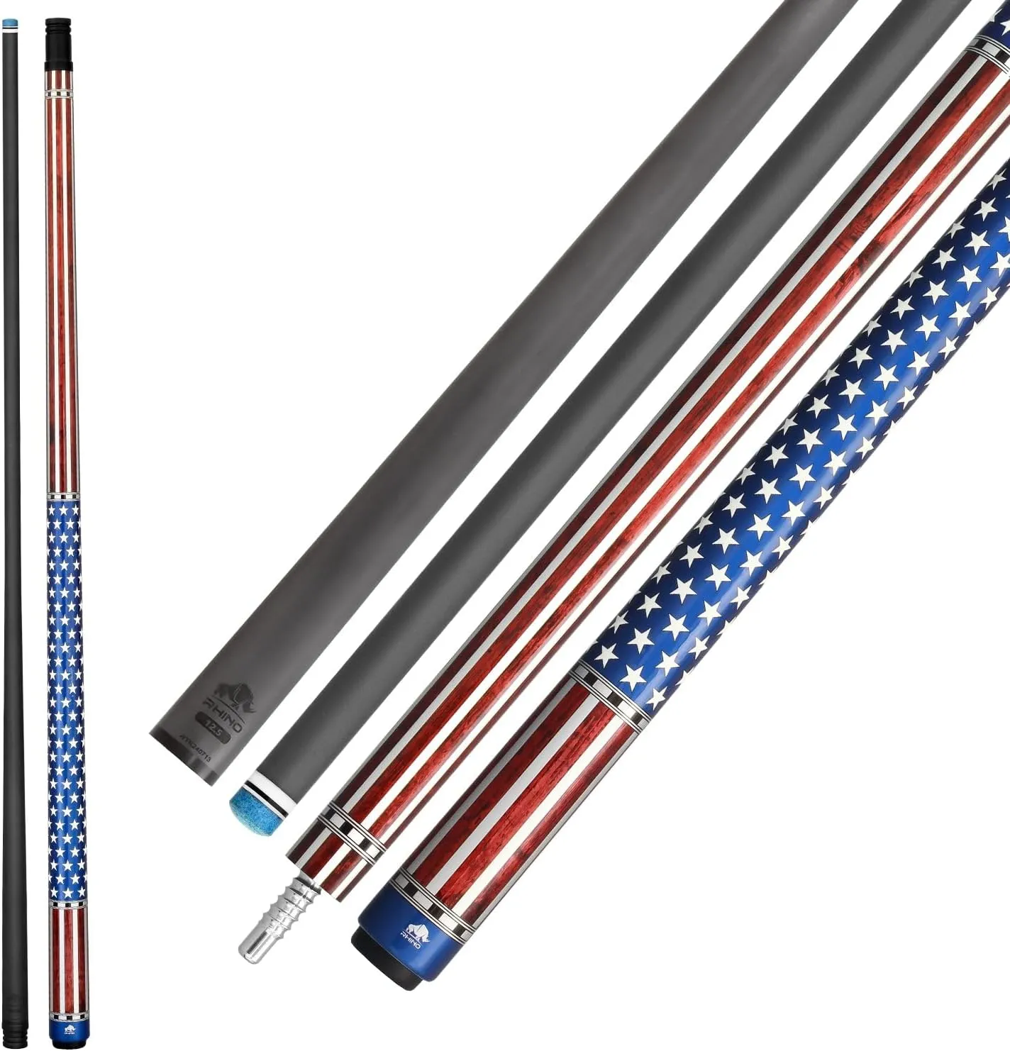 RHINO Voyager Pool Cue - (3/8-8 Joint) - 12.5mm Tip Diameter. 3D-Friction Grip, 100% Carbon Fiber Shaft and Composite Butt, Pro Taper