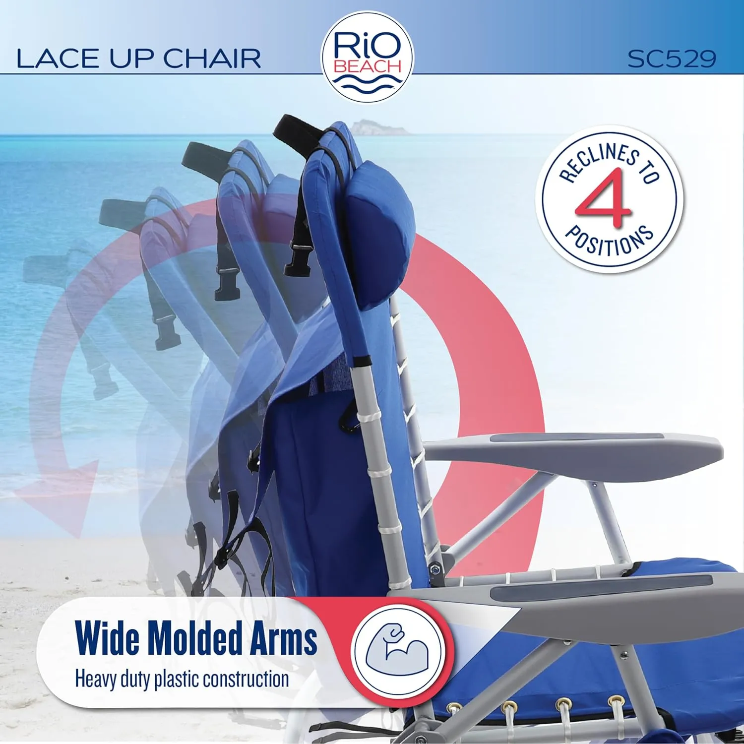 RIO Gear Beach Lace-Up Suspension Folding Beach Chair, Navy , 44.7" x 25.5" x 26.5"