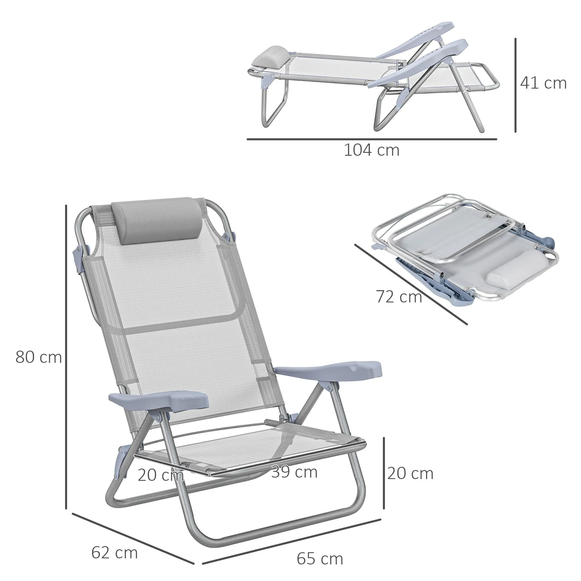 Rootz 2 Piece Set Garden Chairs - Fishing Chair - Camping Chair - Comfort Headrest - 62cm x 65cm x 80cm