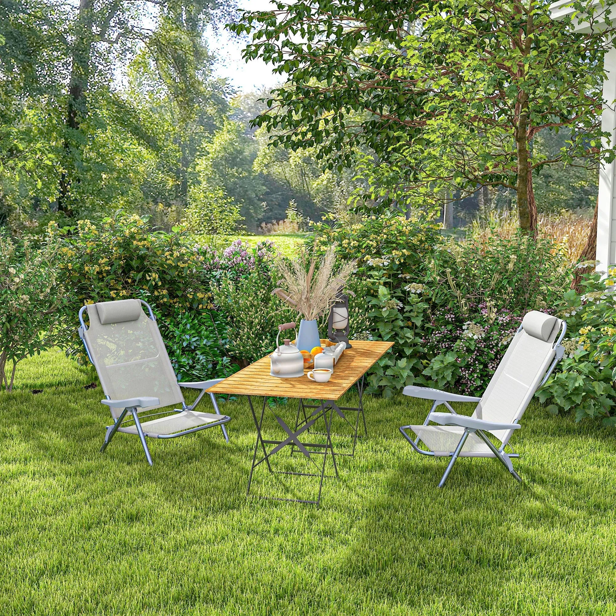 Rootz 2 Piece Set Garden Chairs - Fishing Chair - Camping Chair - Comfort Headrest - 62cm x 65cm x 80cm