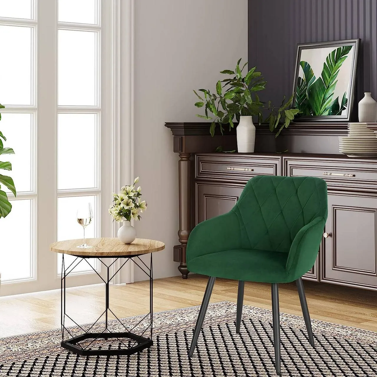 Rootz Dining Chairs Set - Velvet Chairs - Padded Seats - Ergonomic Design - 44cm x 42.5cm x 46.5cm - Sturdy Metal Legs - Pack of 6