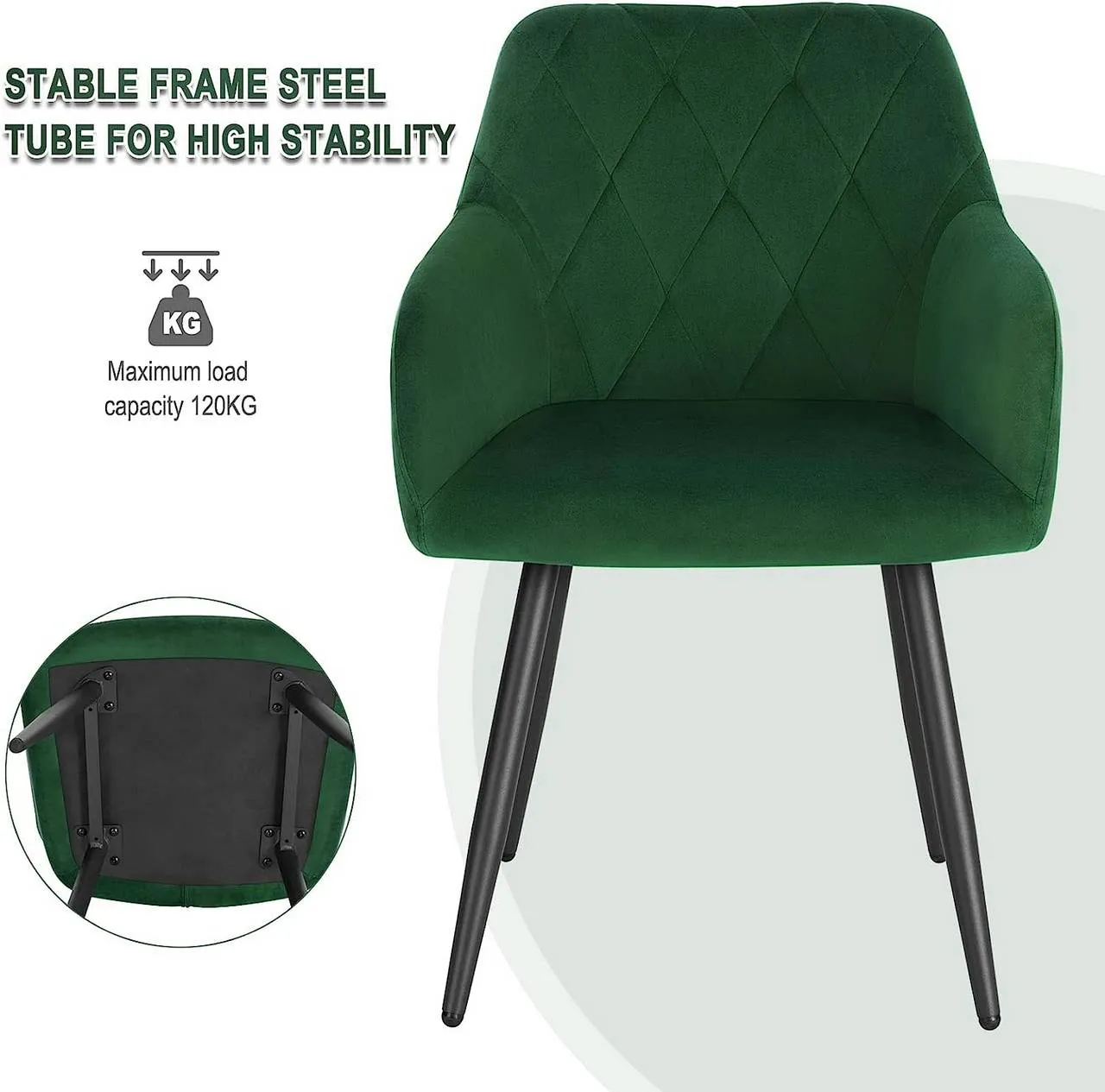 Rootz Dining Chairs Set - Velvet Chairs - Padded Seats - Ergonomic Design - 44cm x 42.5cm x 46.5cm - Sturdy Metal Legs - Pack of 6