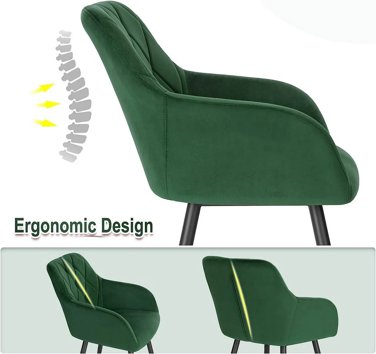 Rootz Dining Chairs Set - Velvet Chairs - Padded Seats - Ergonomic Design - 44cm x 42.5cm x 46.5cm - Sturdy Metal Legs - Pack of 6