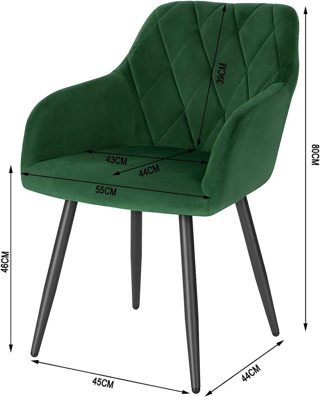 Rootz Dining Chairs Set - Velvet Chairs - Padded Seats - Ergonomic Design - 44cm x 42.5cm x 46.5cm - Sturdy Metal Legs - Pack of 6